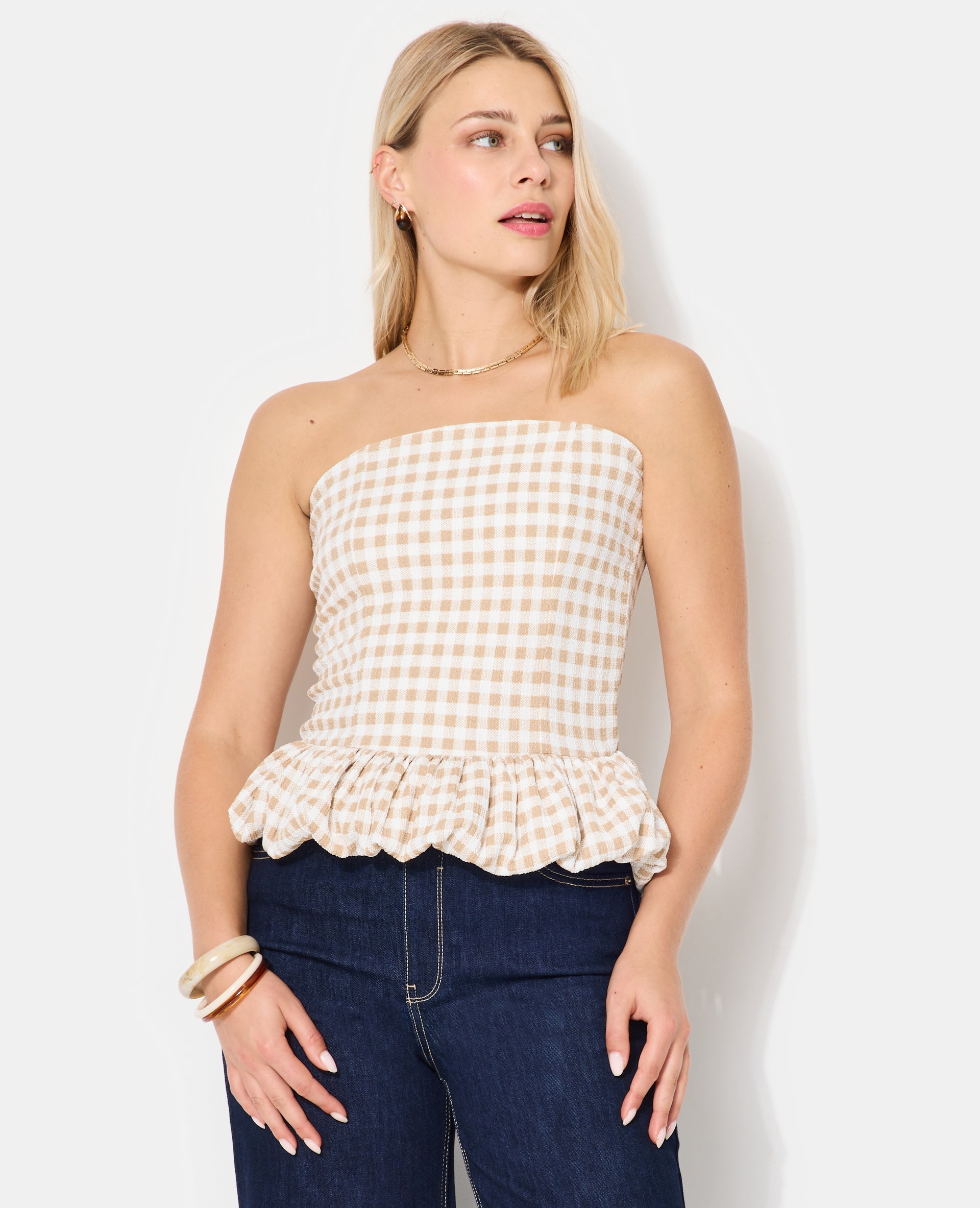 Top bustier avec base balloon motif vichy