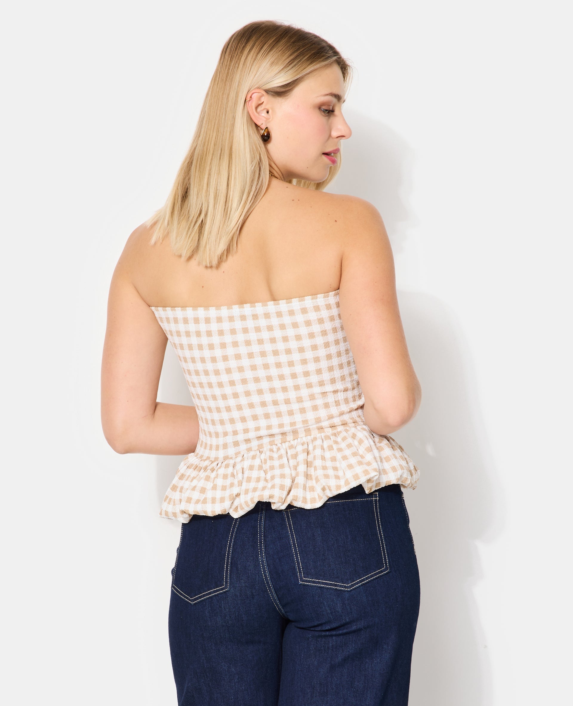 Top bustier avec base balloon motif vichy