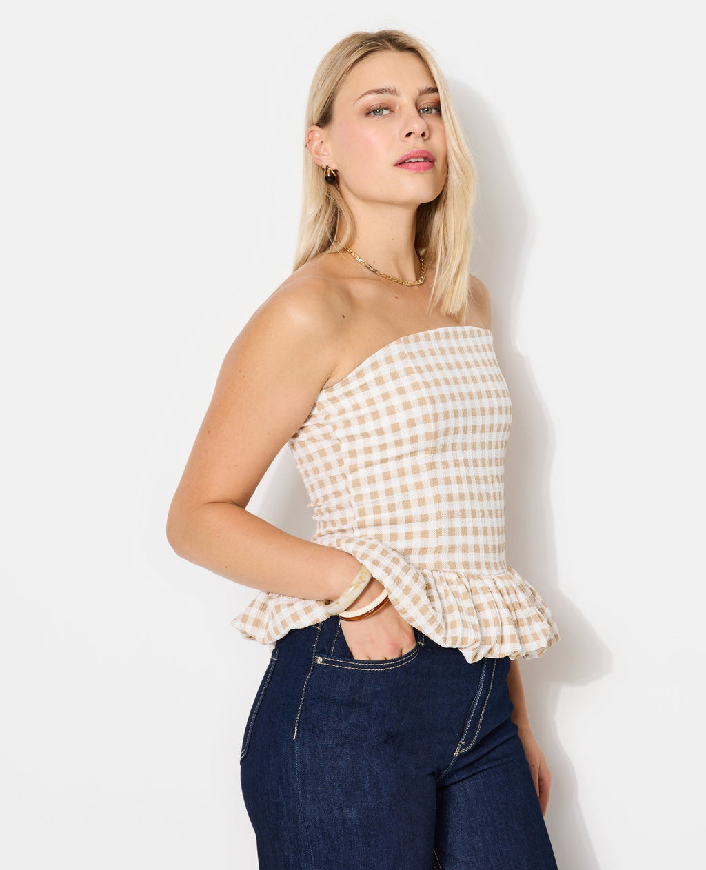Top bustier avec base balloon motif vichy
