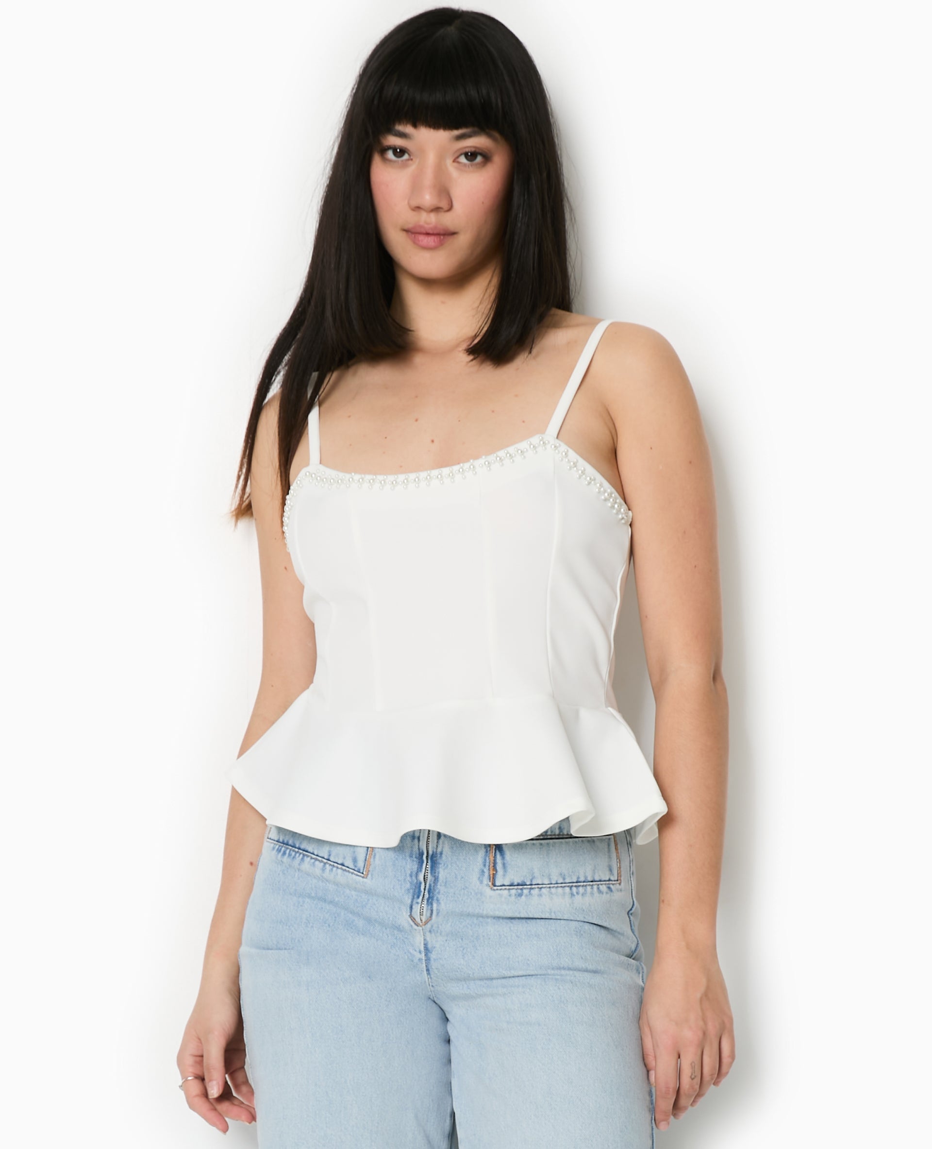 Top peplum à bretelles avec perles