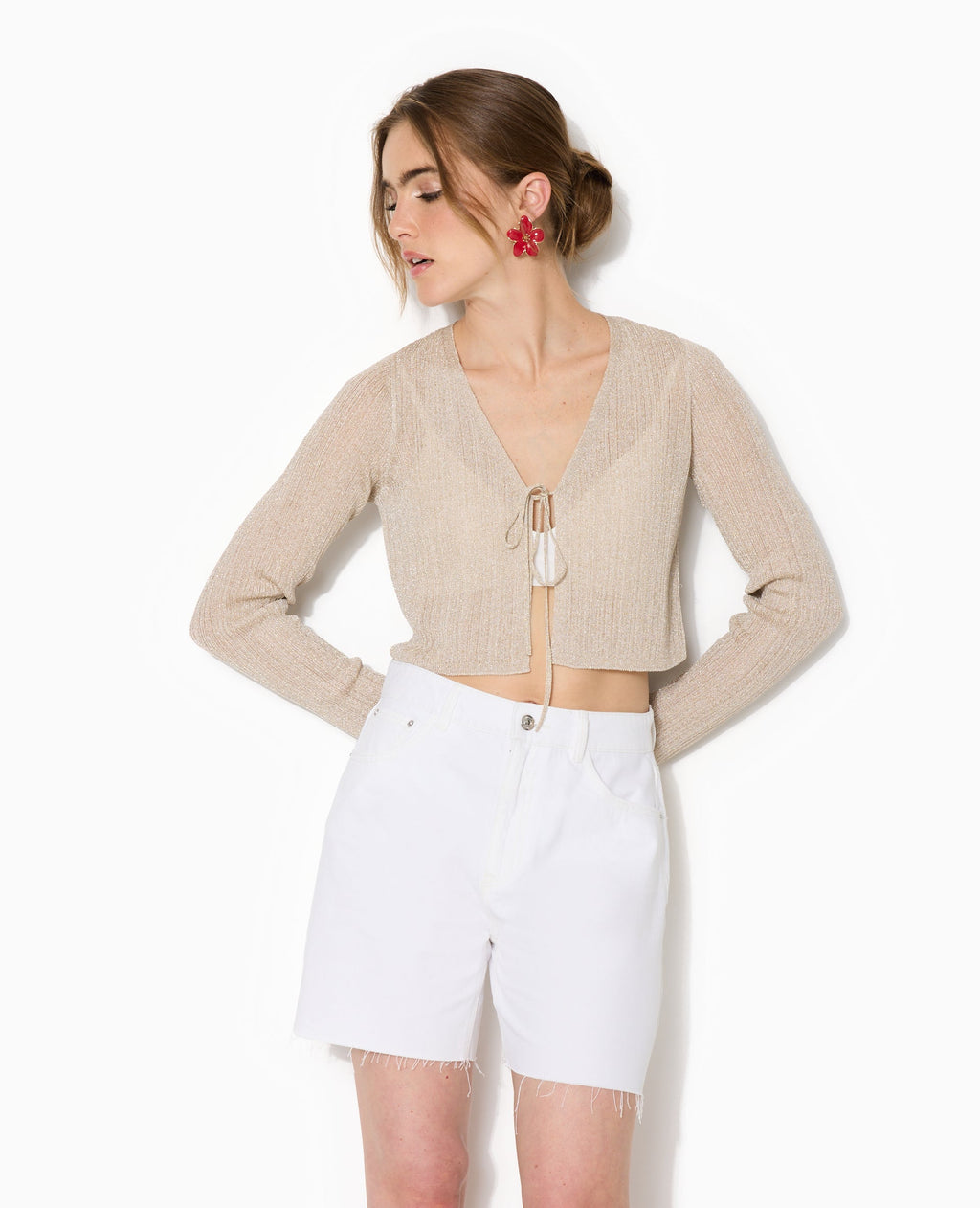 Gilet court en maille lurex avec nouette