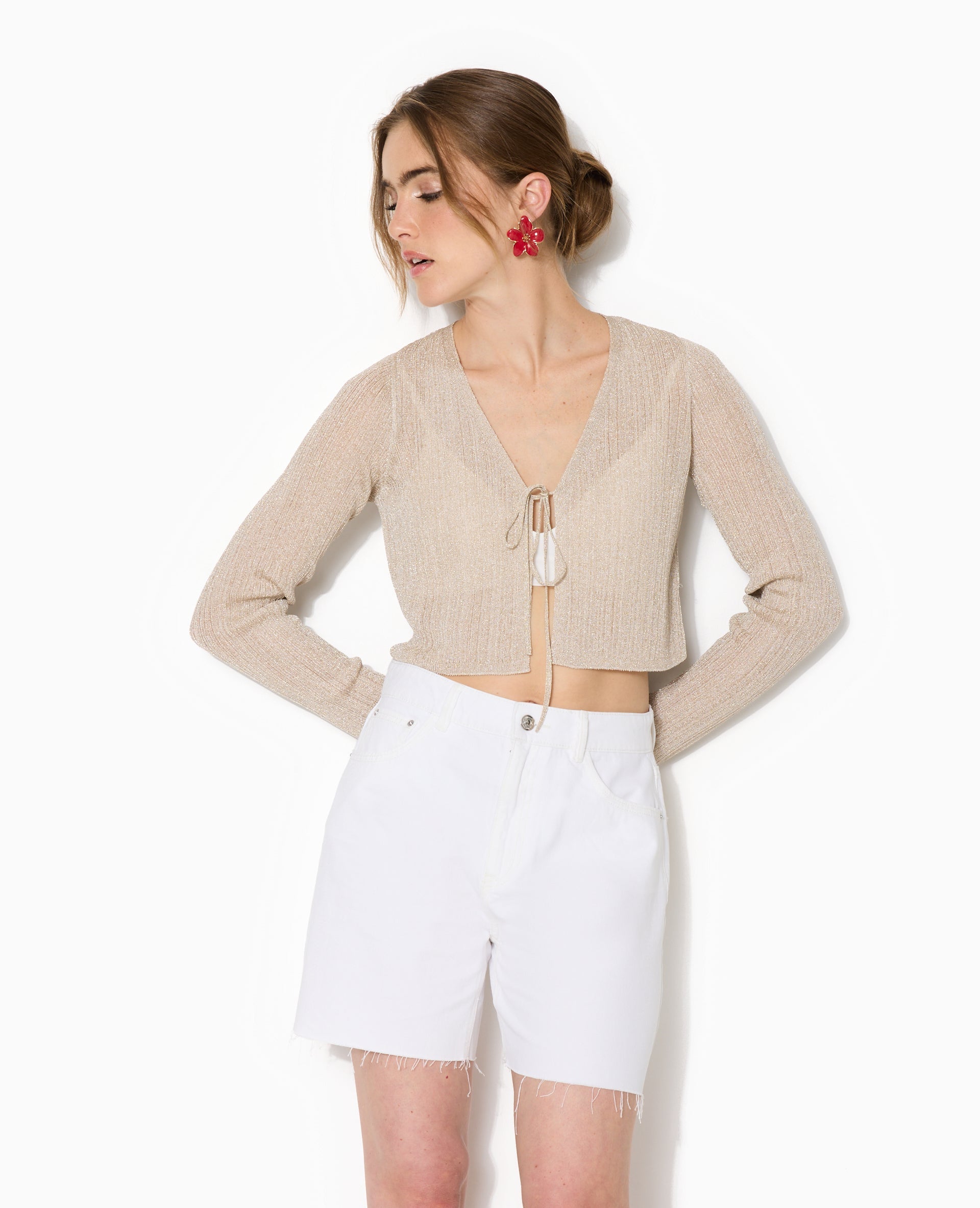 Gilet court en maille lurex avec nouette