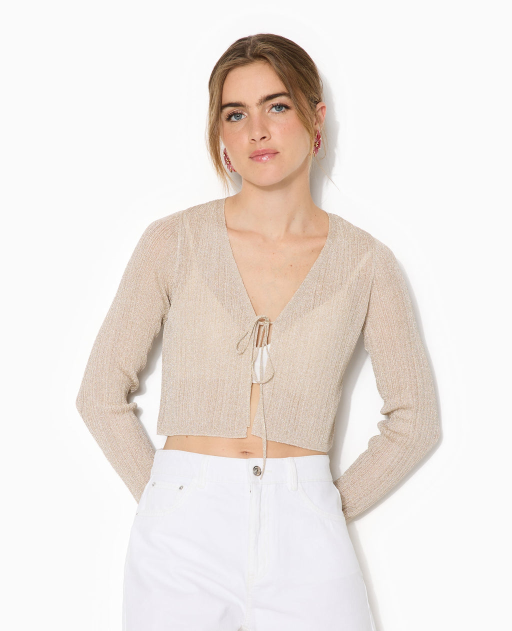 Gilet court en maille lurex avec nouette