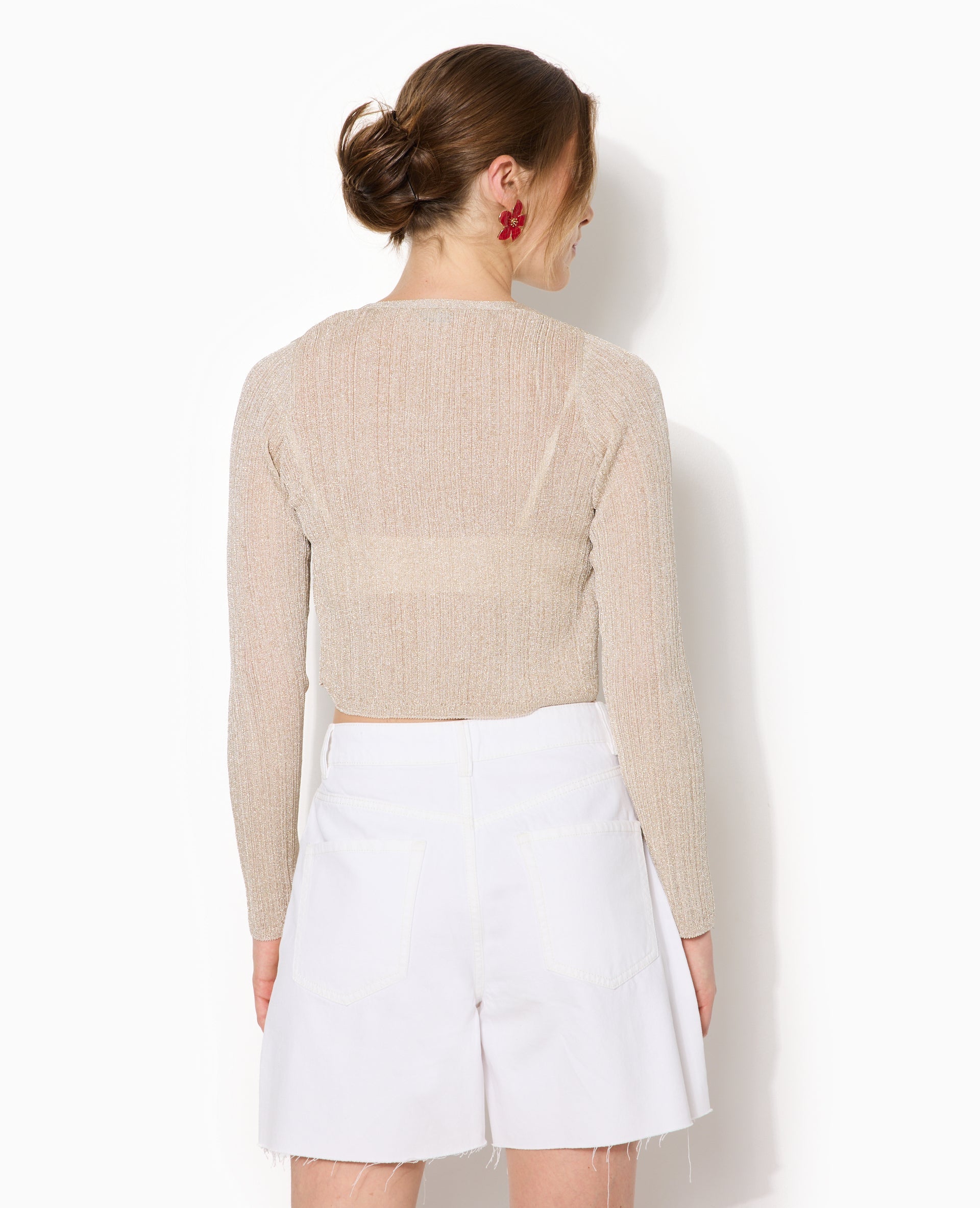 Gilet court en maille lurex avec nouette