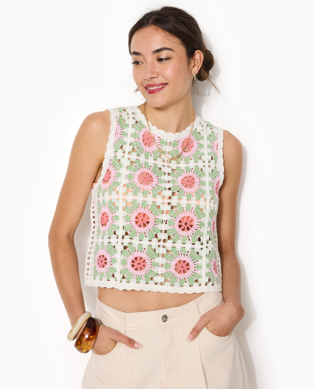 Top en maille crochet effet granny square