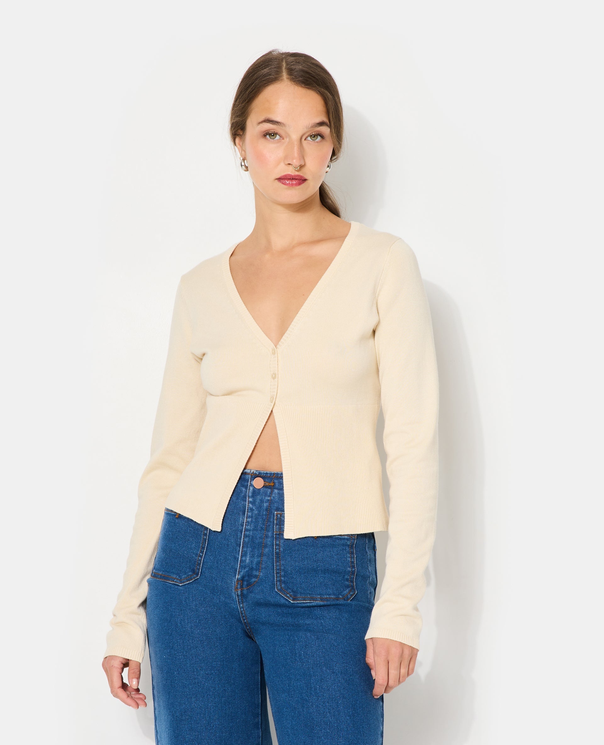 Gilet en maille fine avec grand bord-côtes