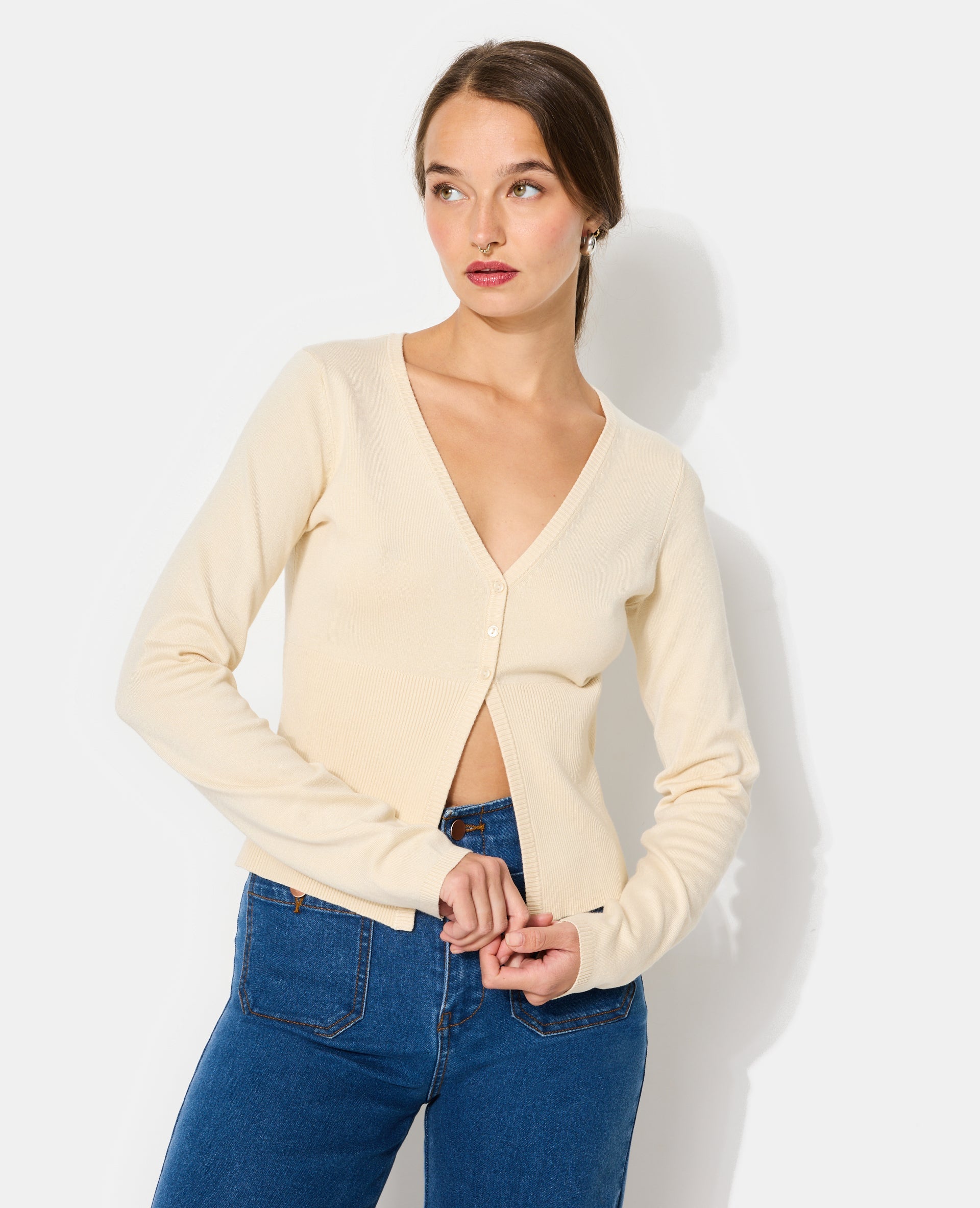 Gilet en maille fine avec grand bord-côtes