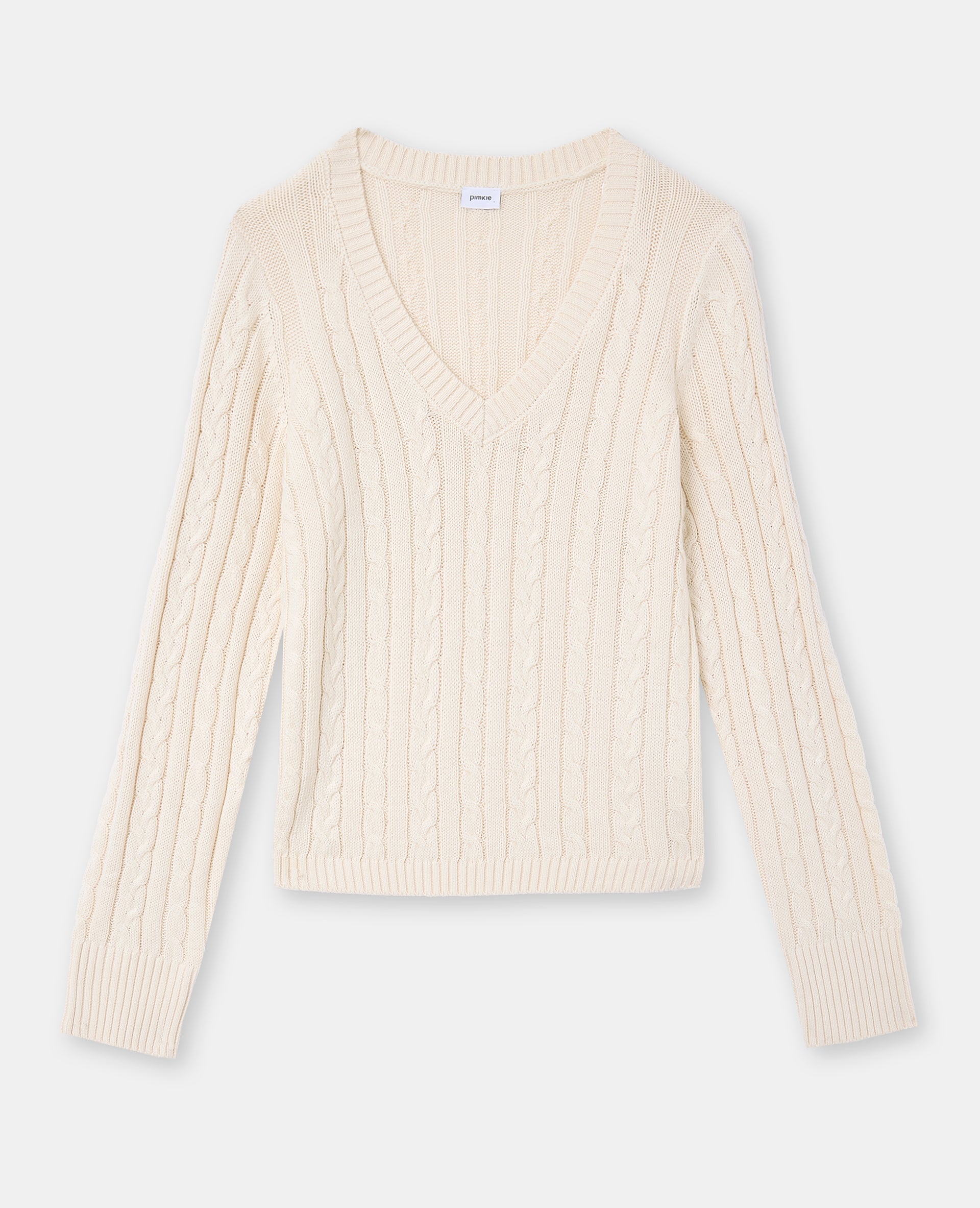 Pull col V en maille torsadée