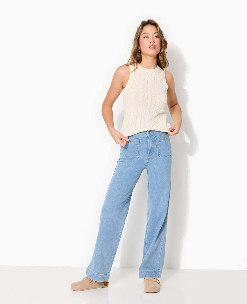 Pull sans manches en maille torsadée