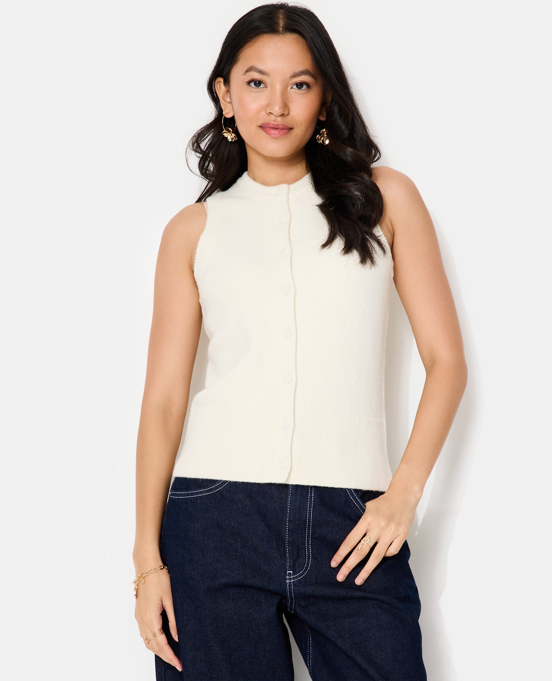 Gilet sans manches avec boutons recouverts