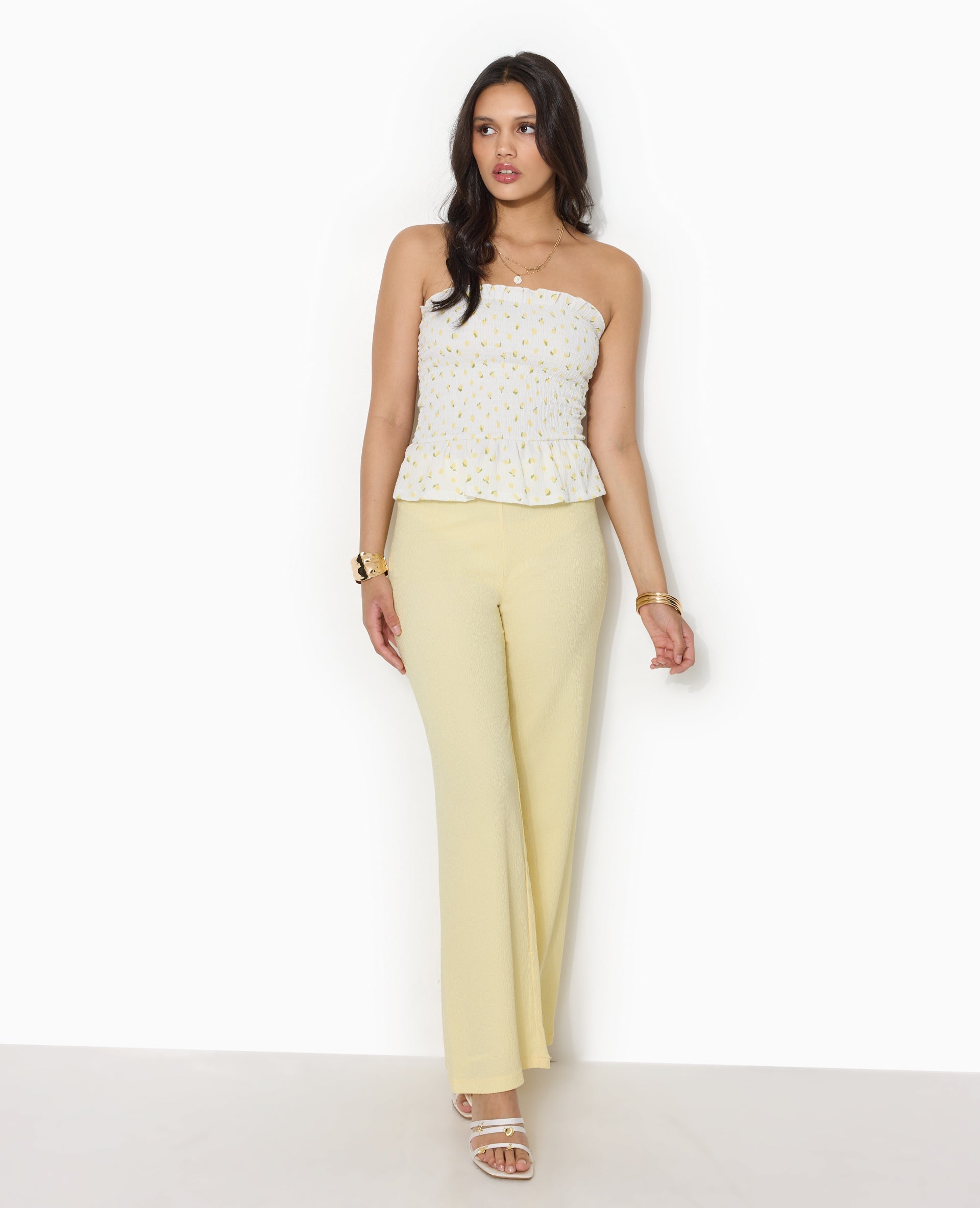 Top bandeau en smock motif citrons