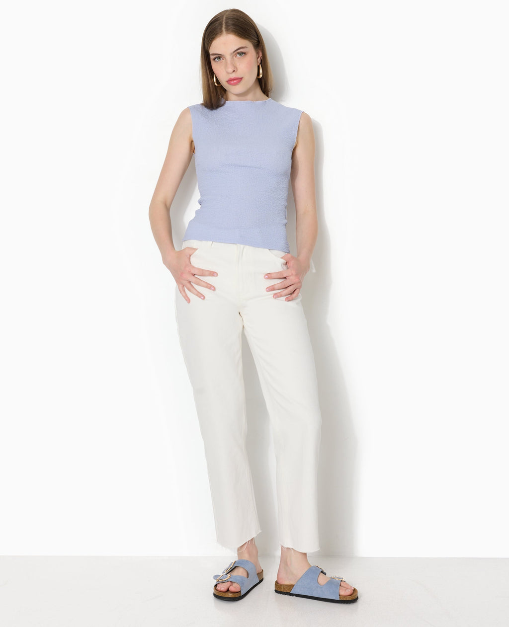 Top sans manches en tissu reliefé