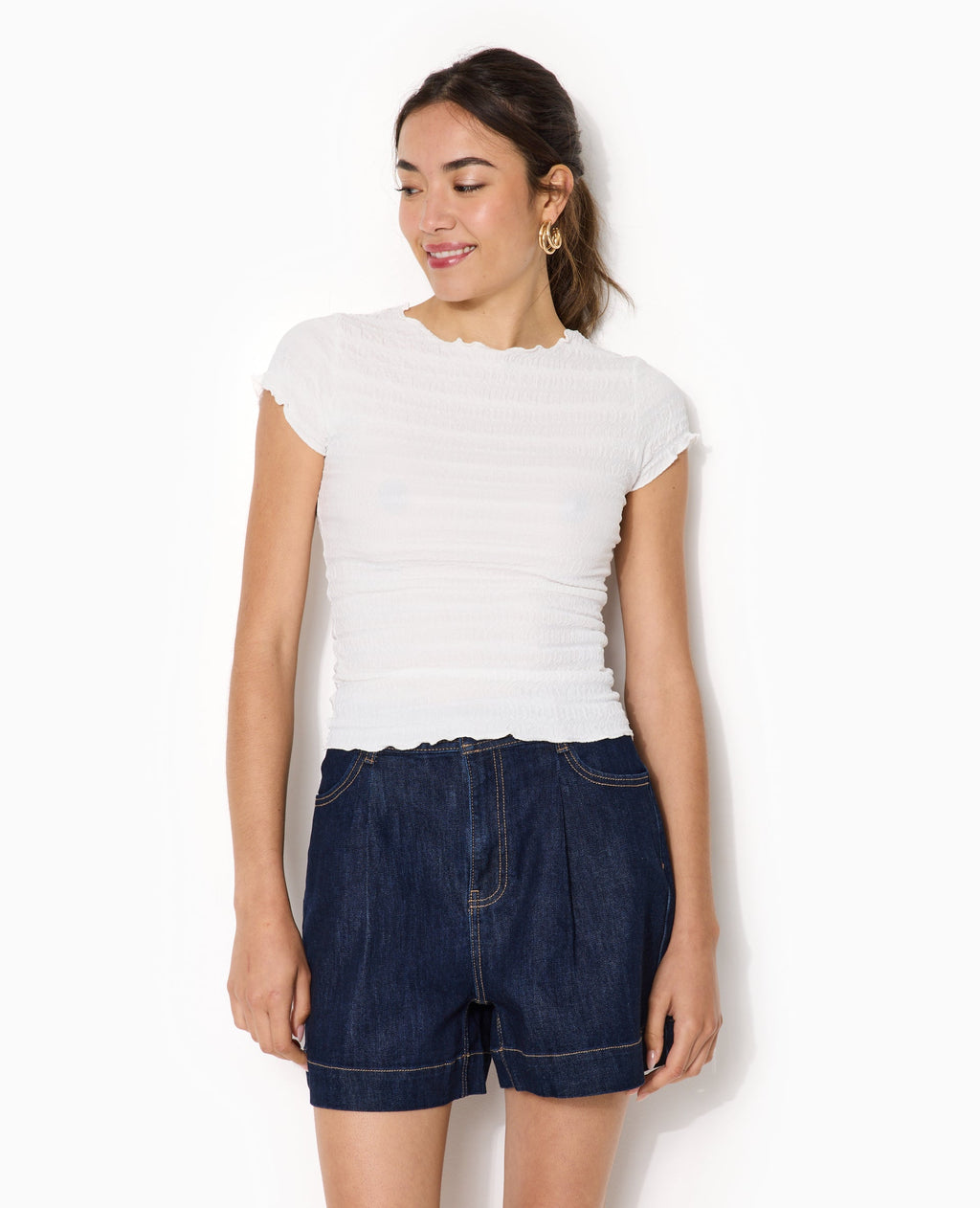 T-shirt manches courtes en maille reliefée