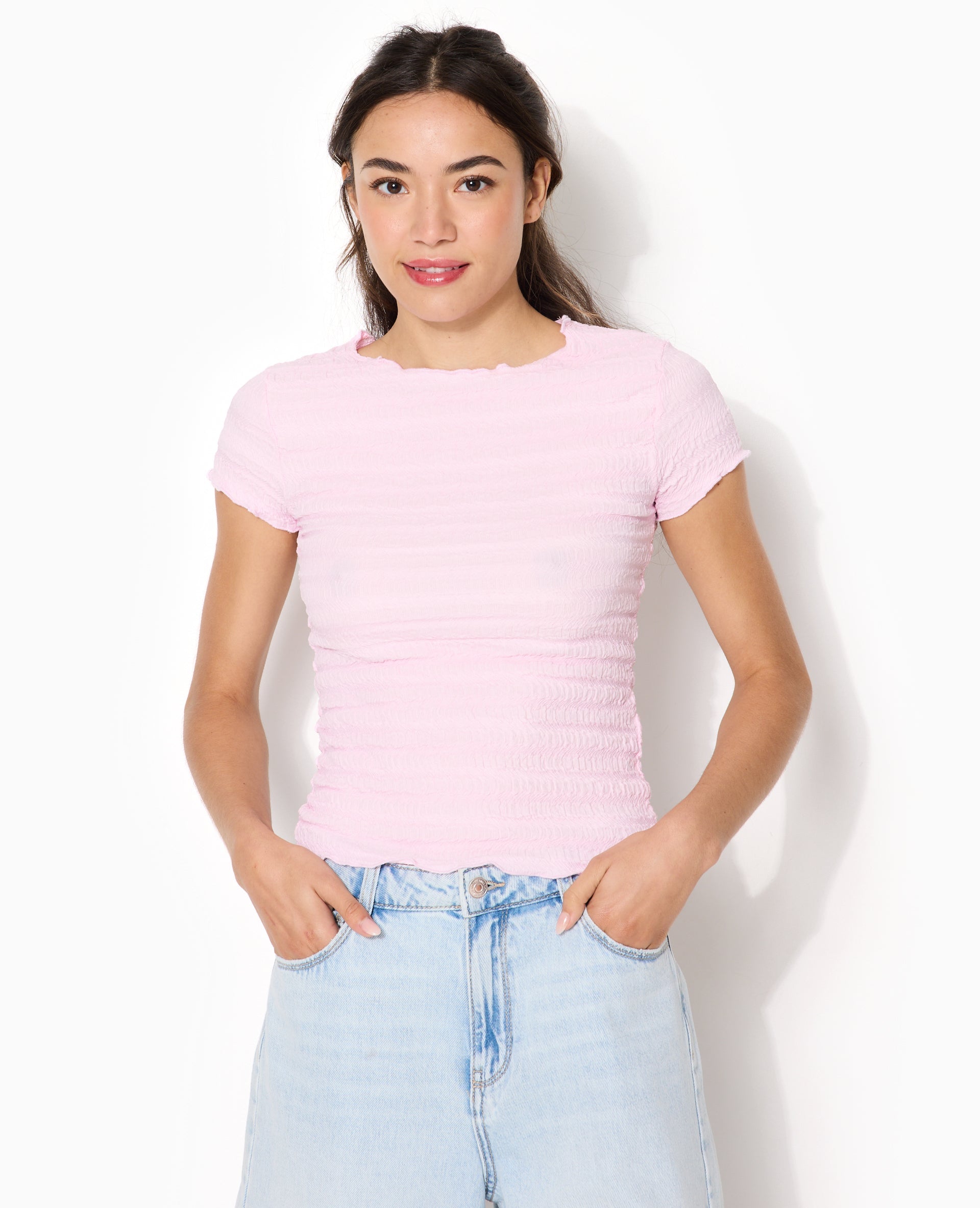 T-shirt manches courtes en maille reliefée