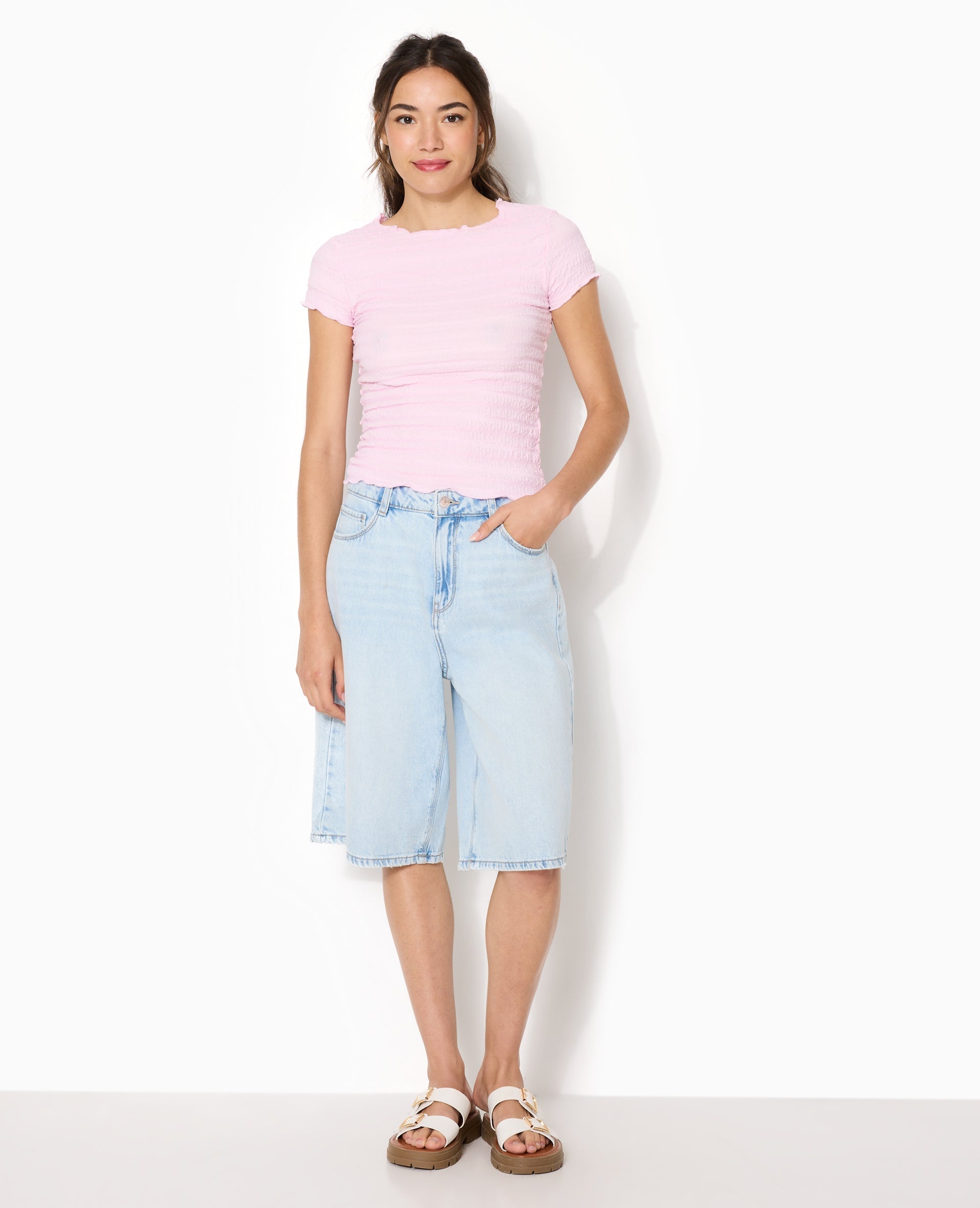 T-shirt manches courtes en maille reliefée