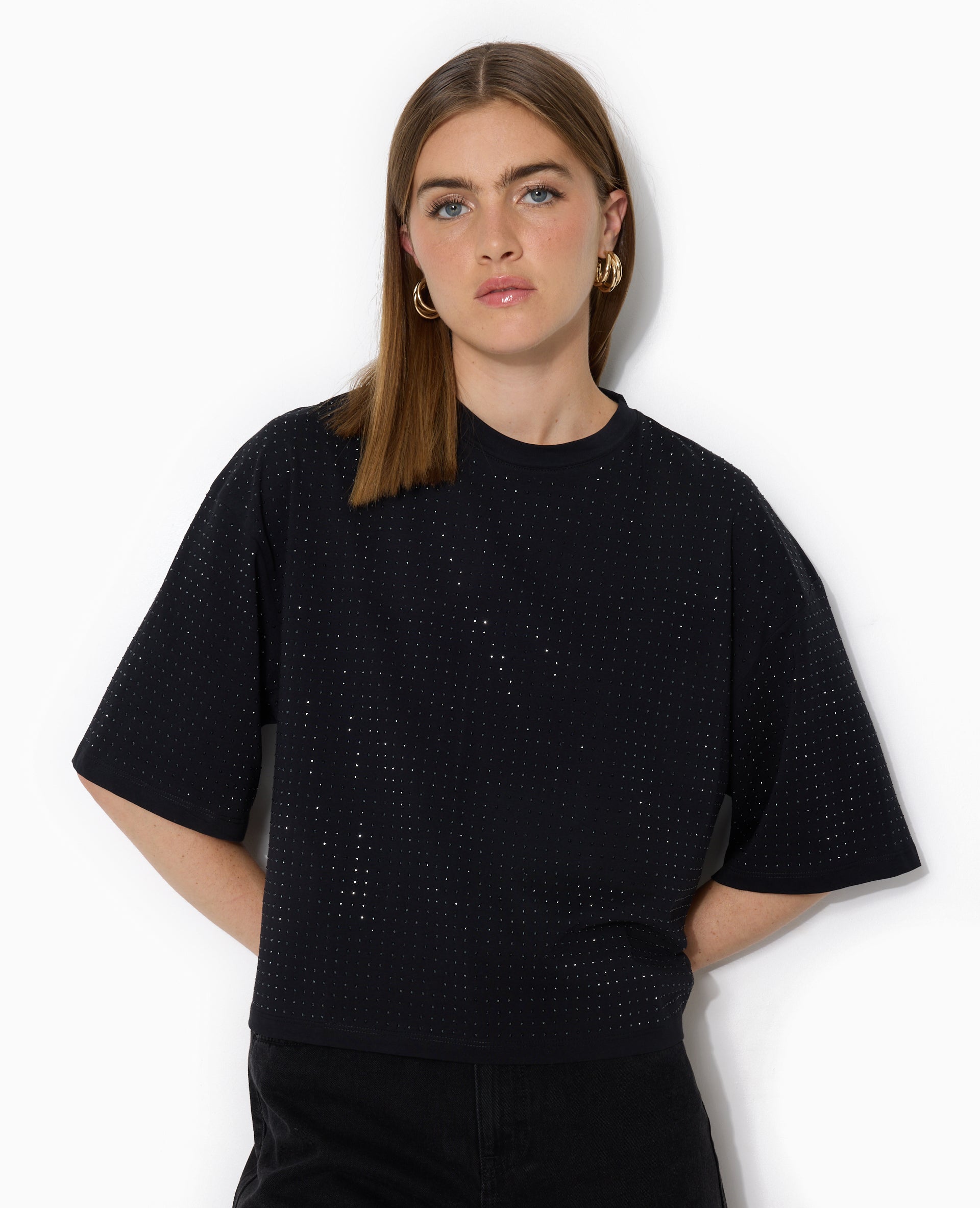 T-shirt manches courtes avec strass en all over