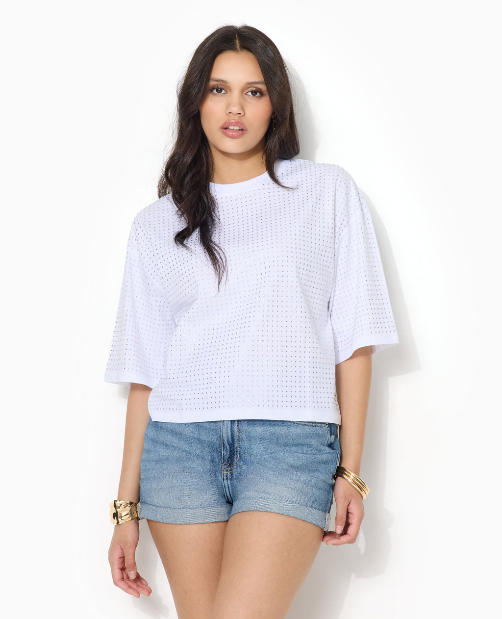 T-shirt manches courtes avec strass en all over