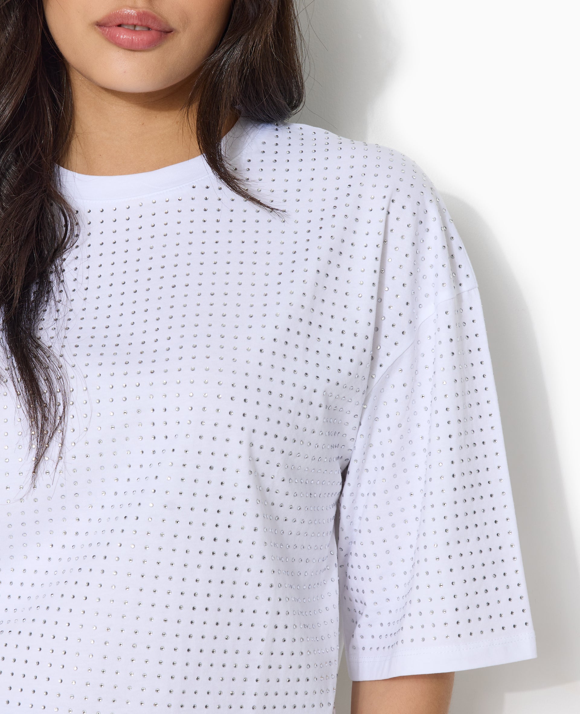 T-shirt manches courtes avec strass en all over