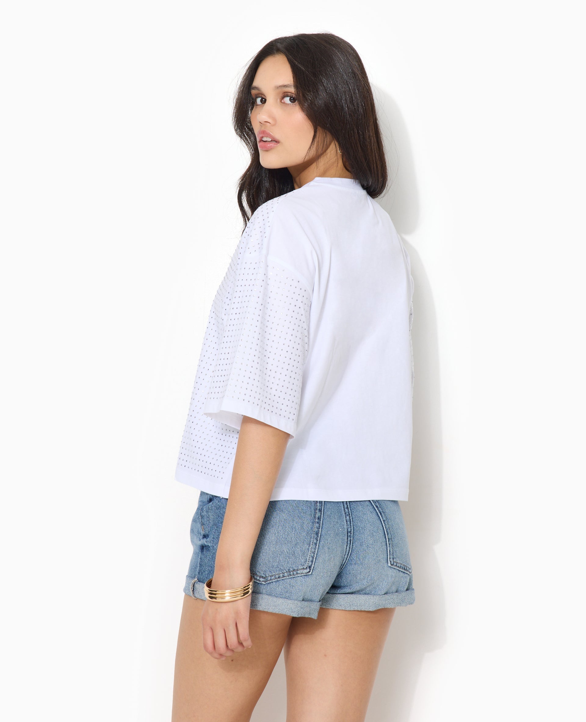 T-shirt manches courtes avec strass en all over