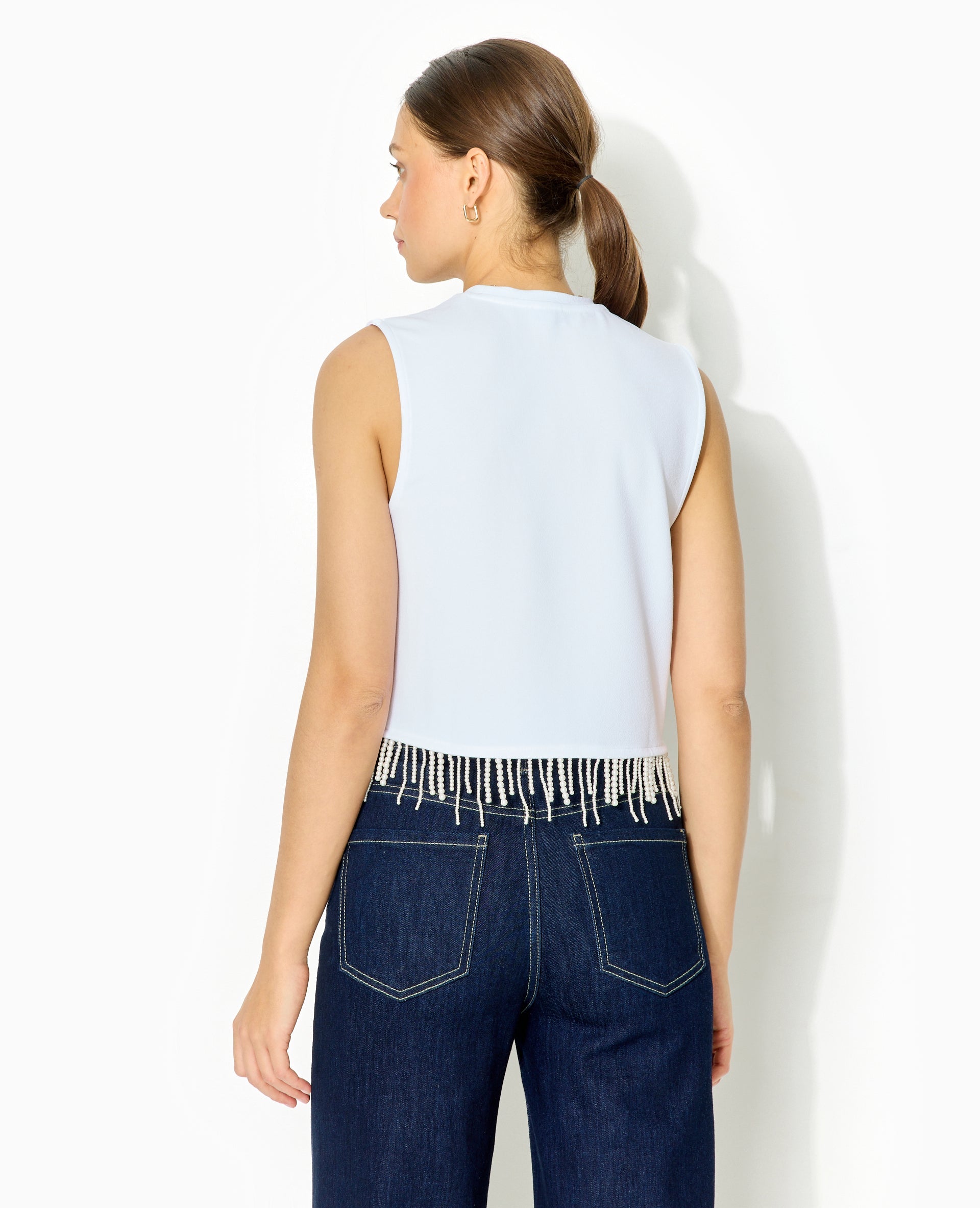 Top sans manches avec franges de perles
