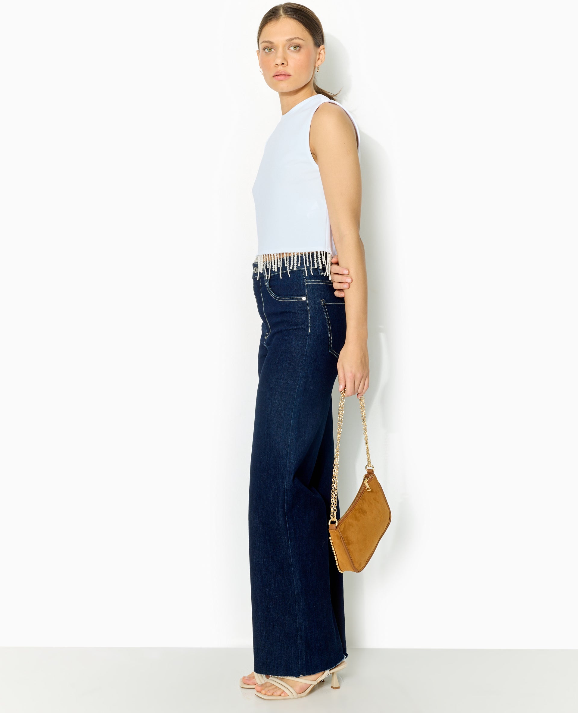 Top sans manches avec franges de perles