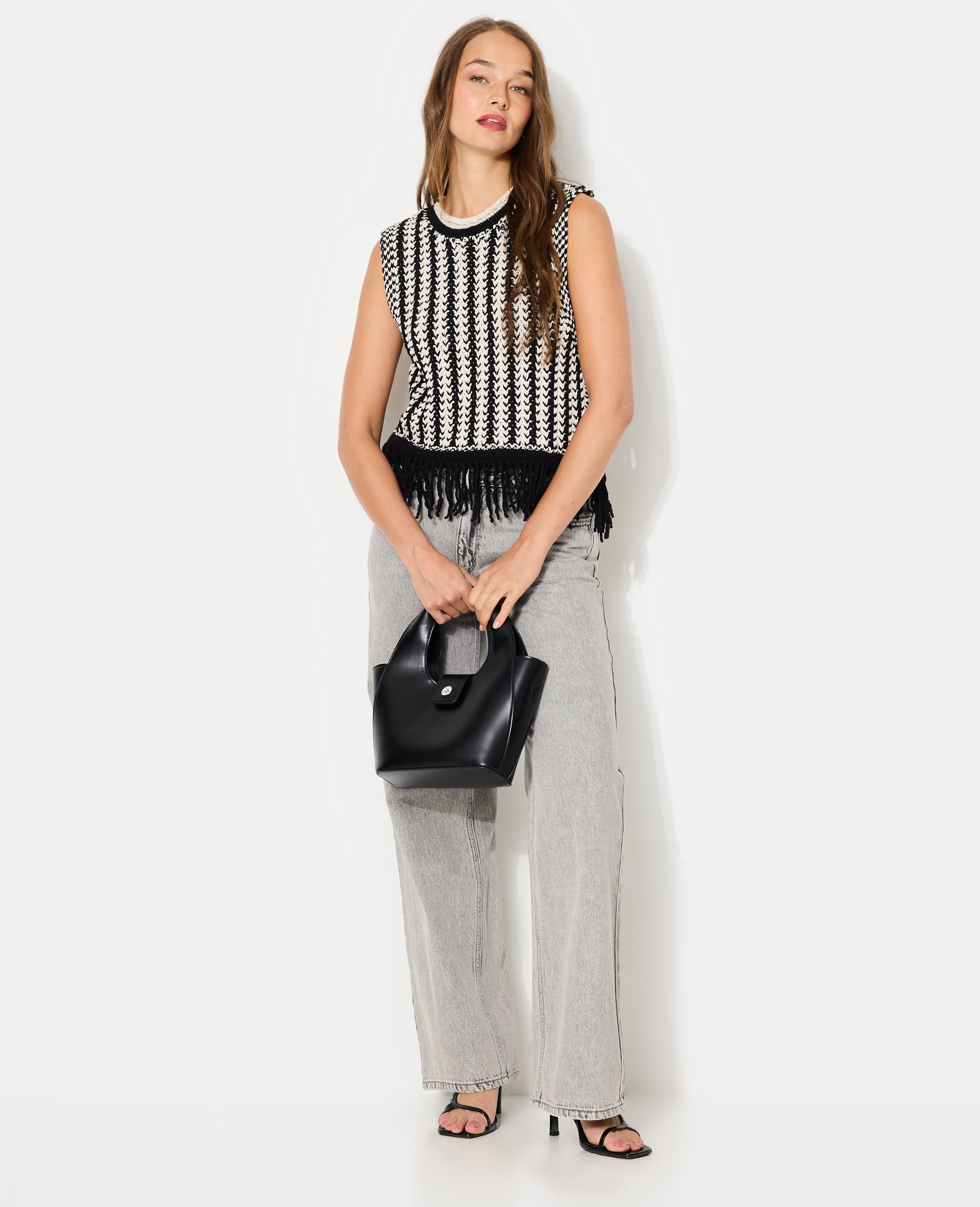 Pull sans manches avec franges
