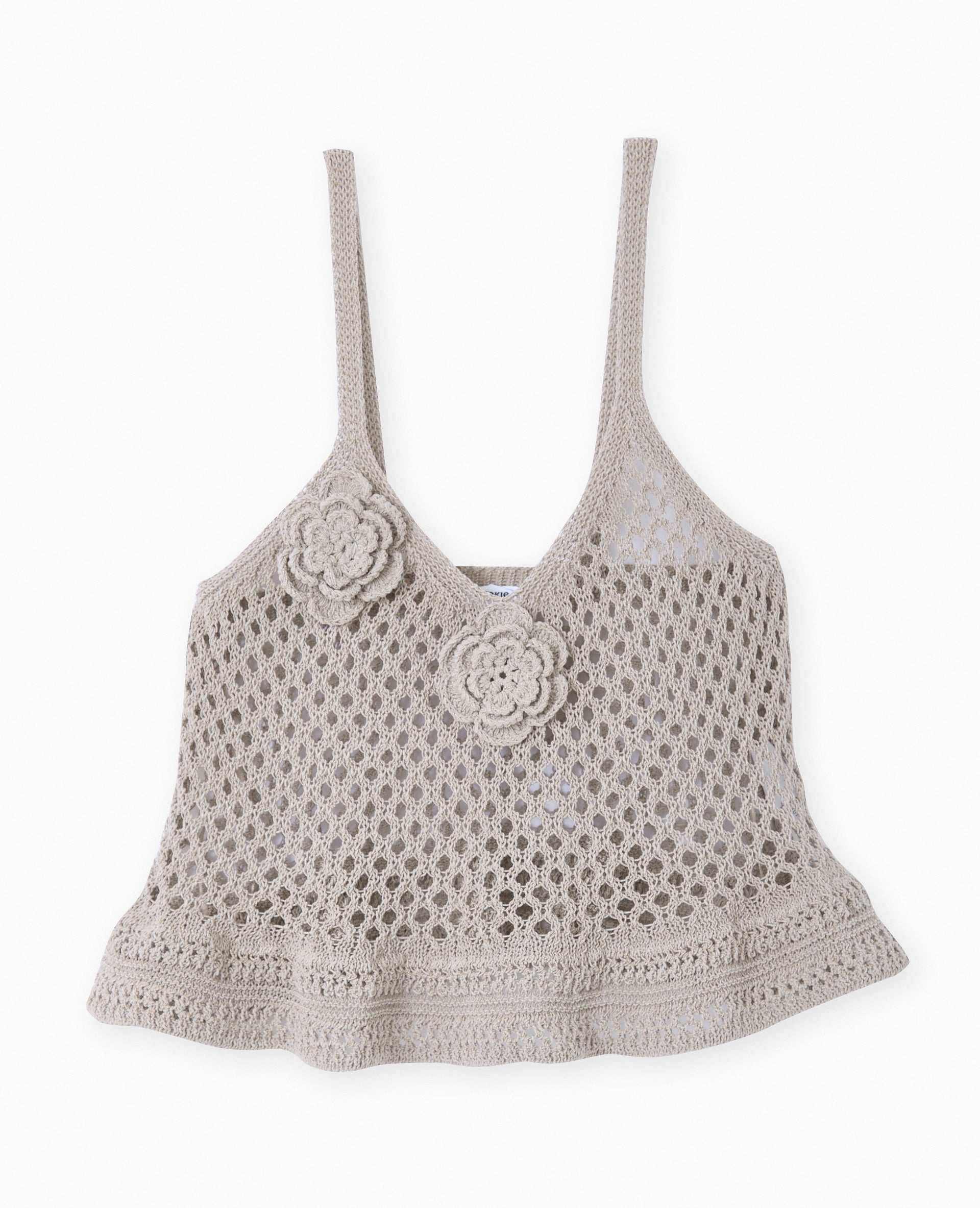 Top à bretelles en maille ajourée avec fleurs