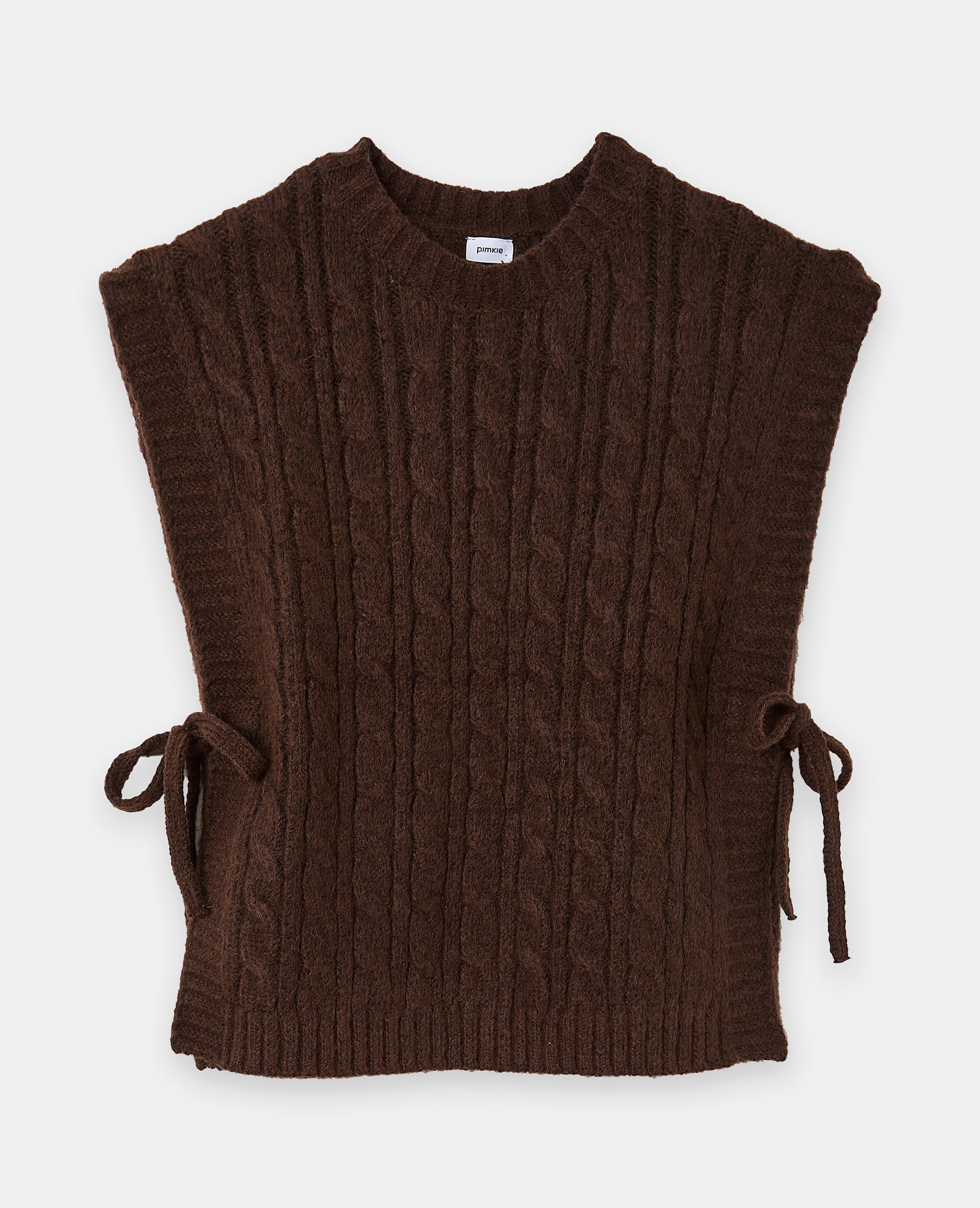 Pull sans manches en maille torsadée avec nouettes