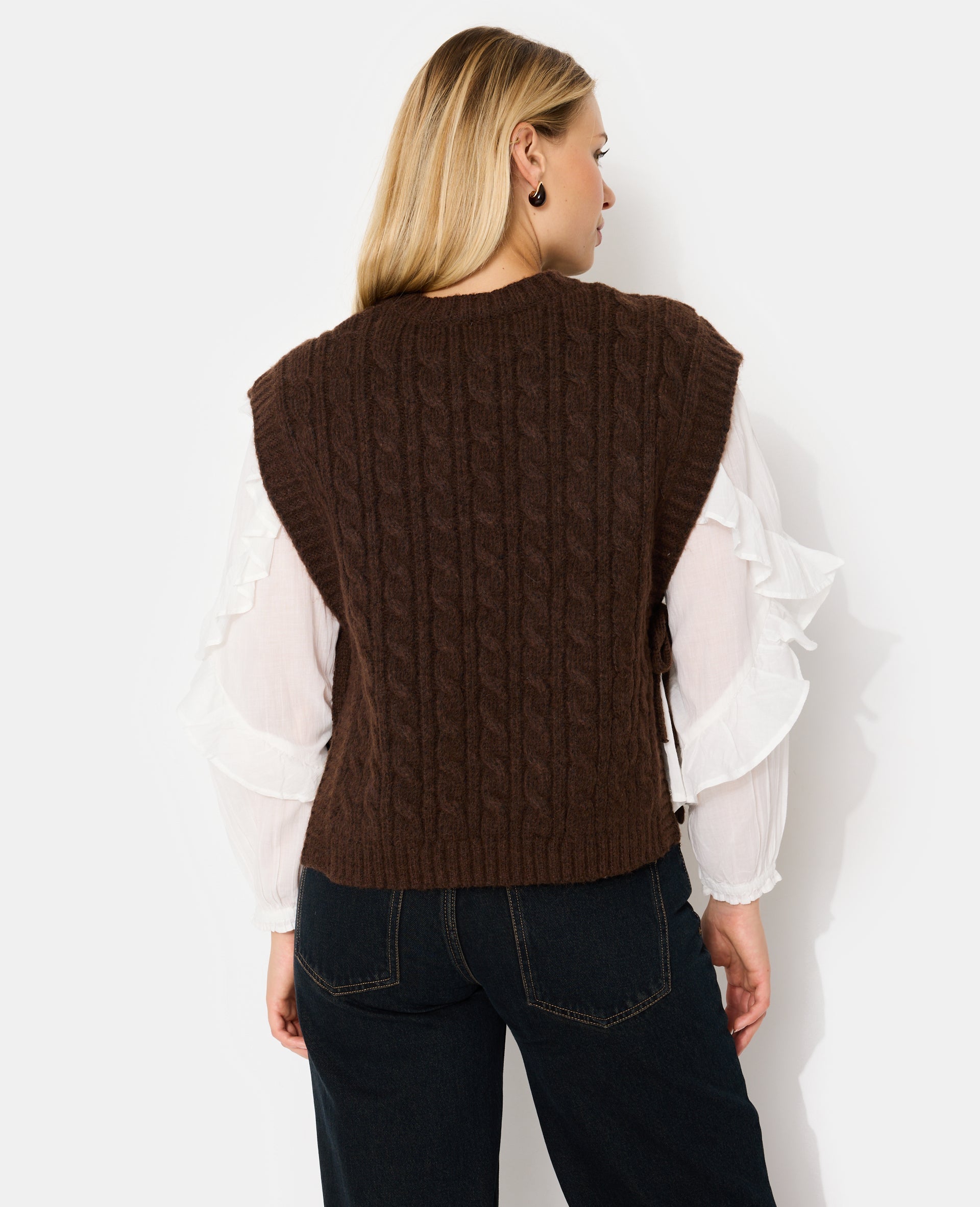 Pull sans manches en maille torsadée avec nouettes
