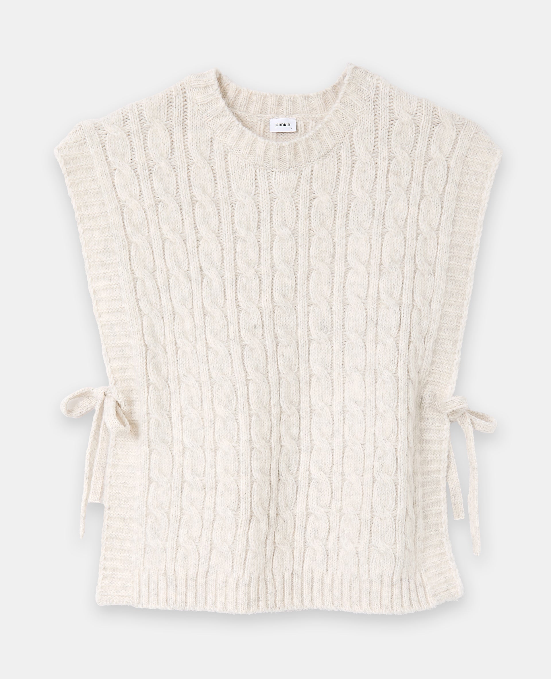 Pull sans manches en maille torsadée avec nouettes