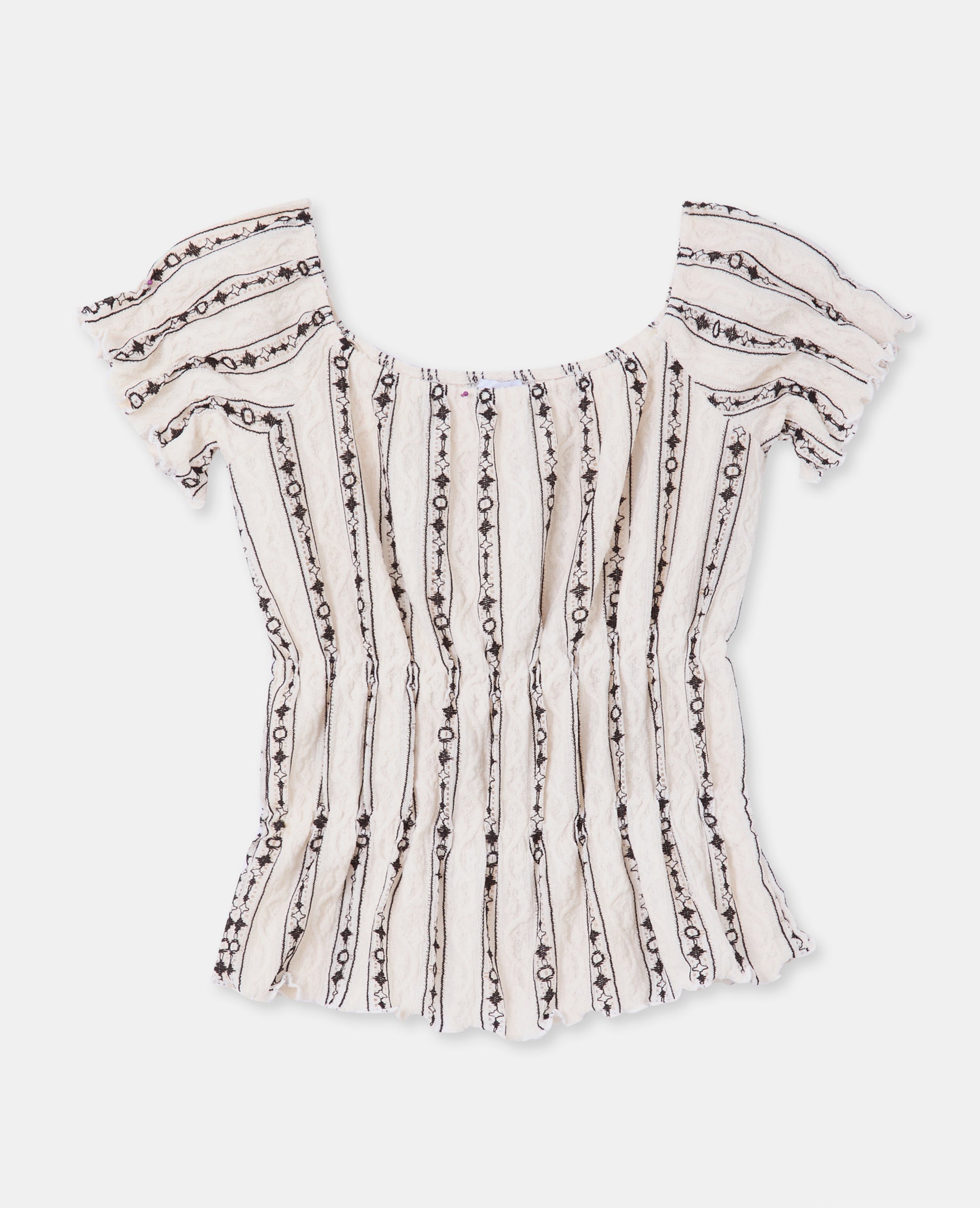 Top encolure Bardot en tissu fantaisie
