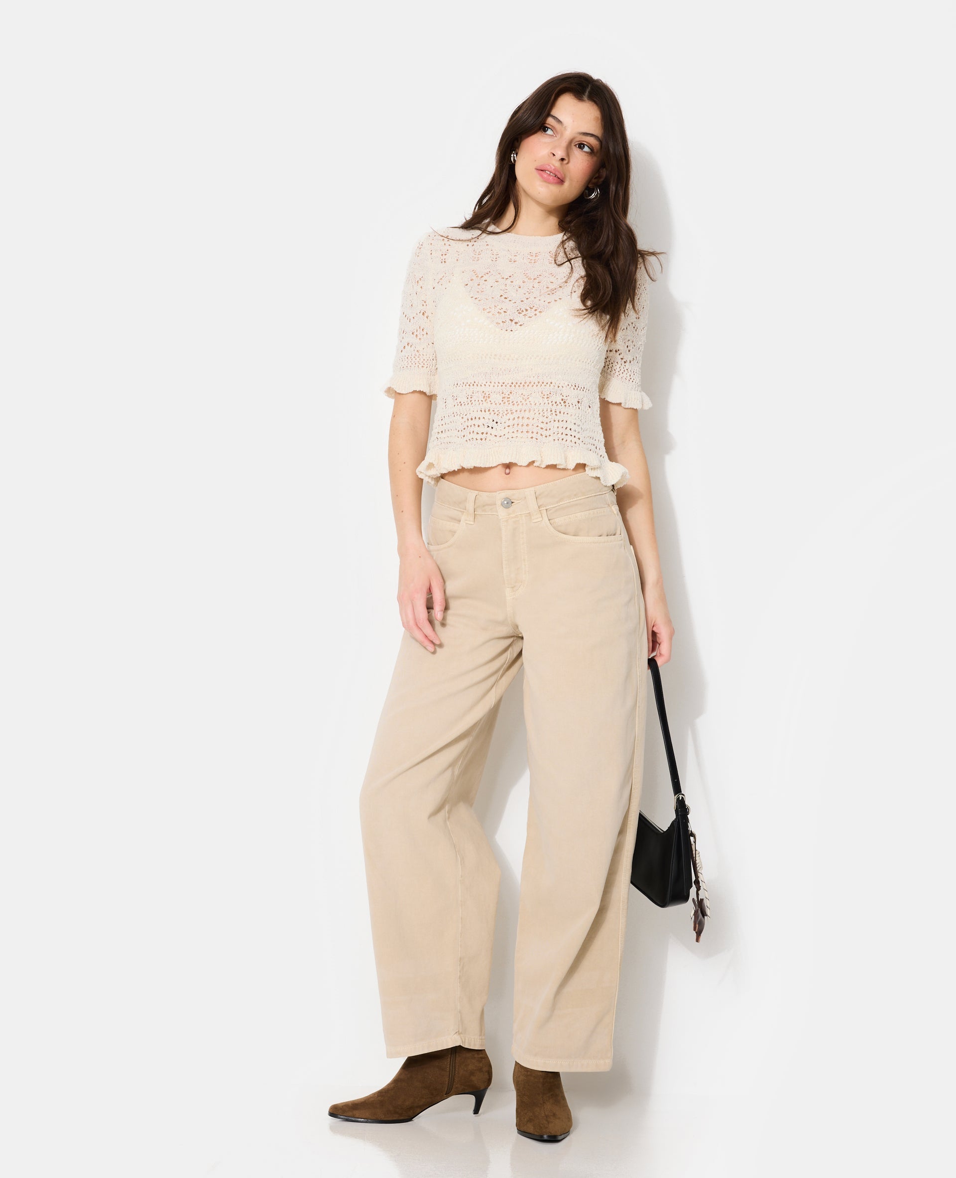 Pull manches courtes en maille ajourée
