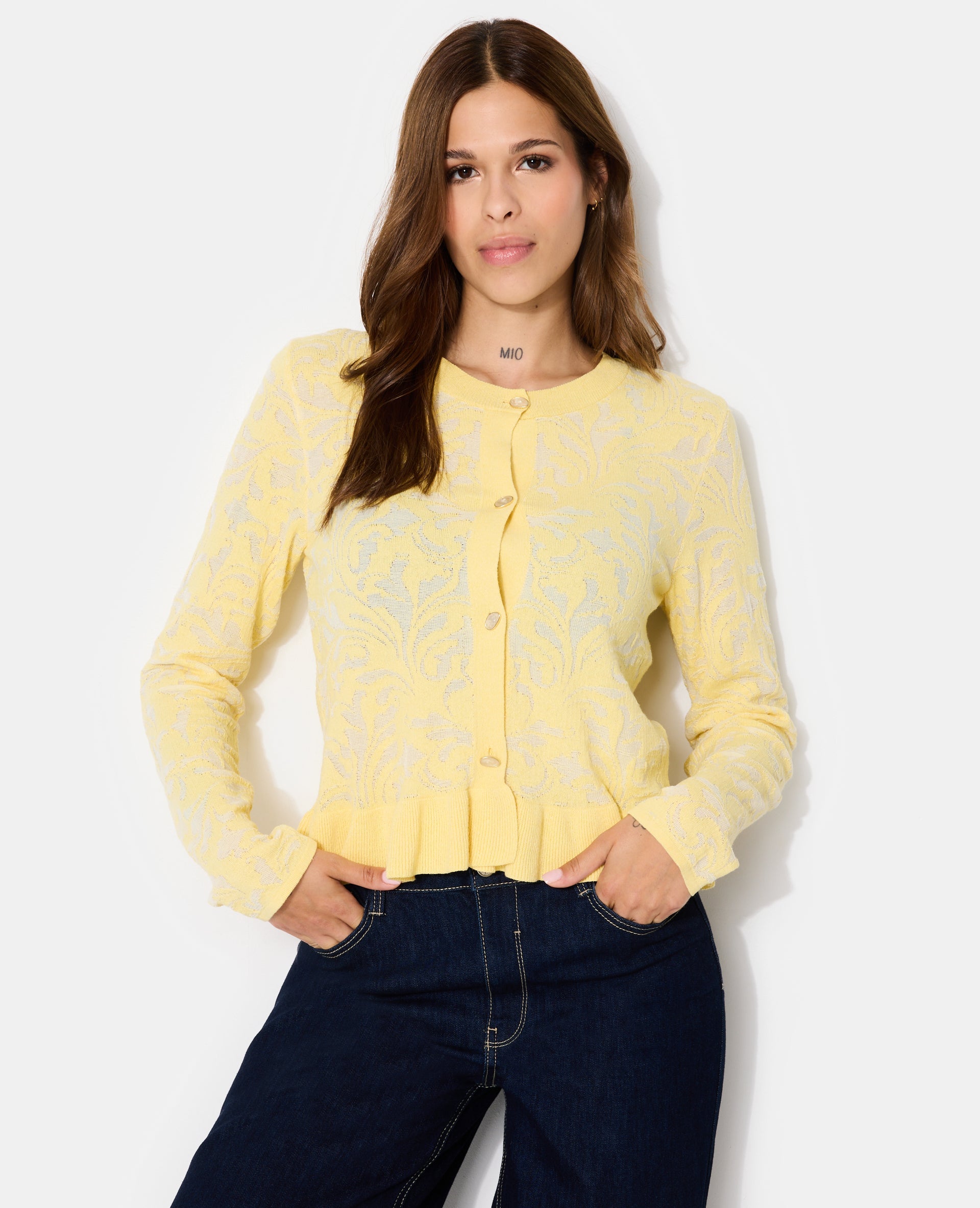 Gilet en maille effet jacquard avec boutons fantaisie