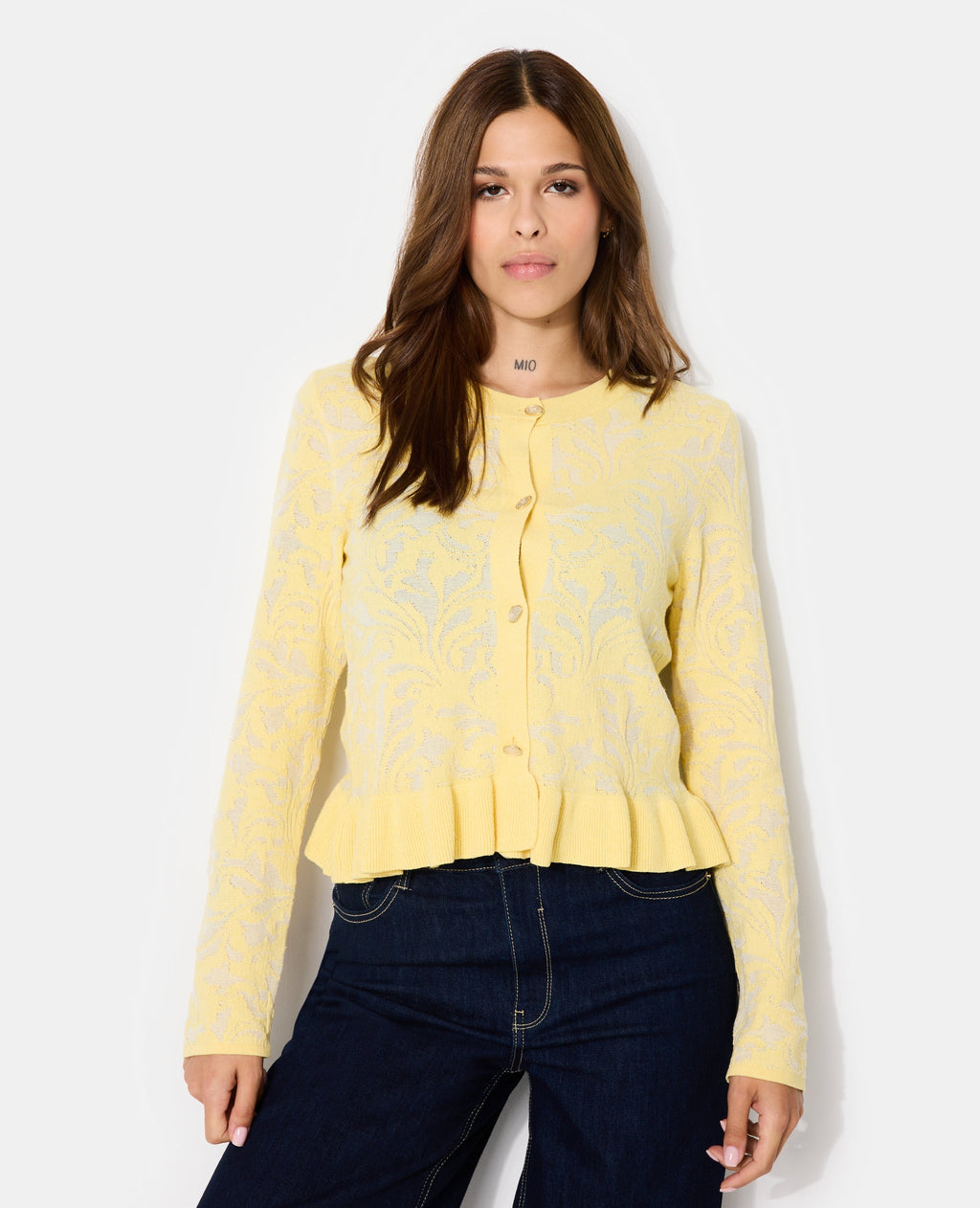 Gilet en maille effet jacquard avec boutons fantaisie