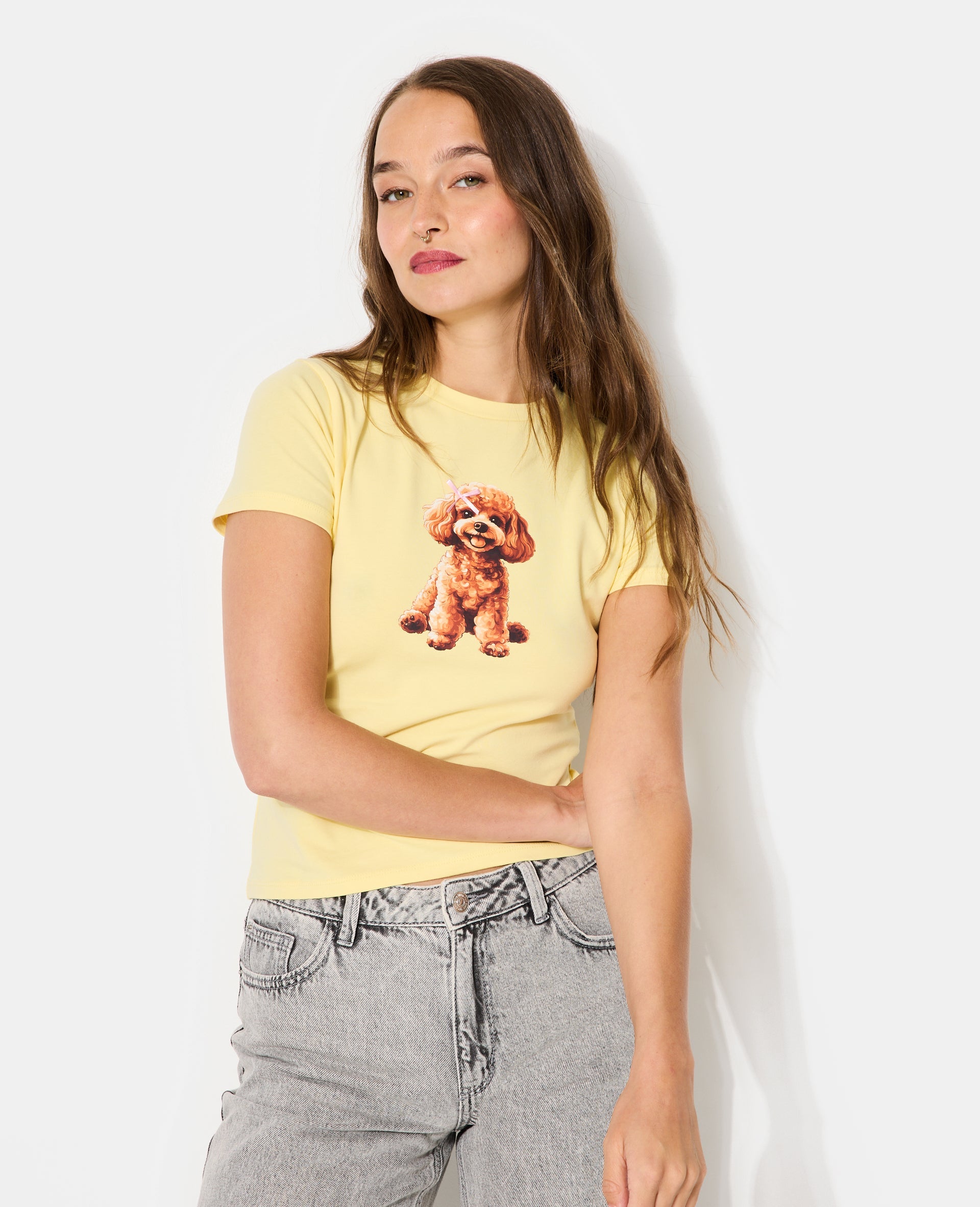 T-shirt ajusté avec print chien + nœud cousu