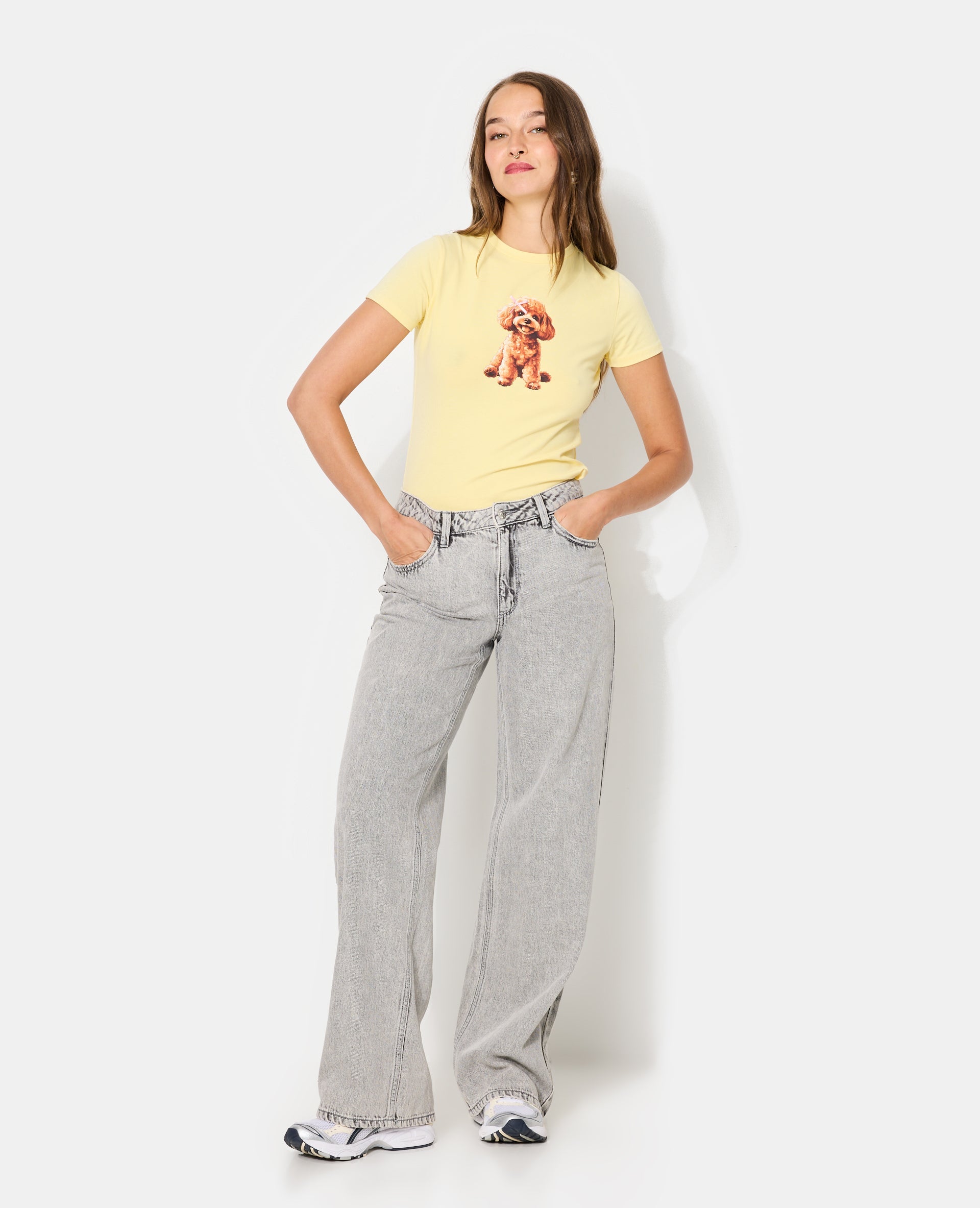 T-shirt ajusté avec print chien + nœud cousu