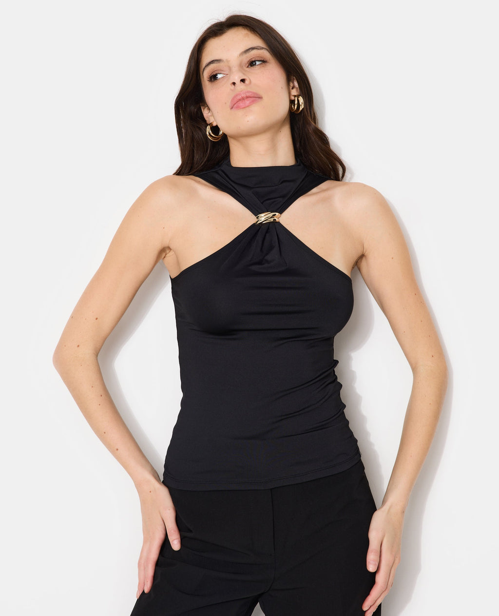Top en maille stretch avec boucle bijou