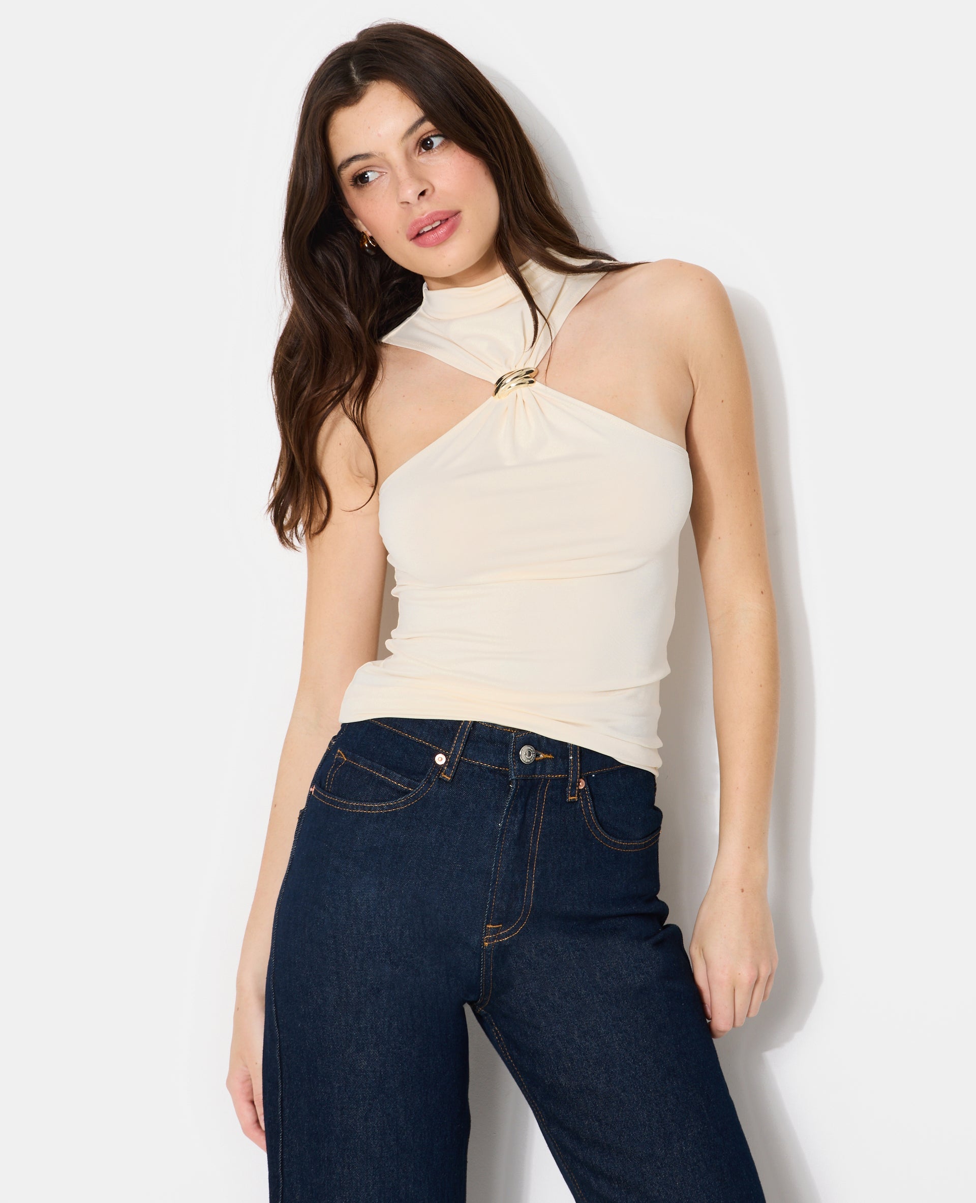 Top en maille stretch avec boucle bijou