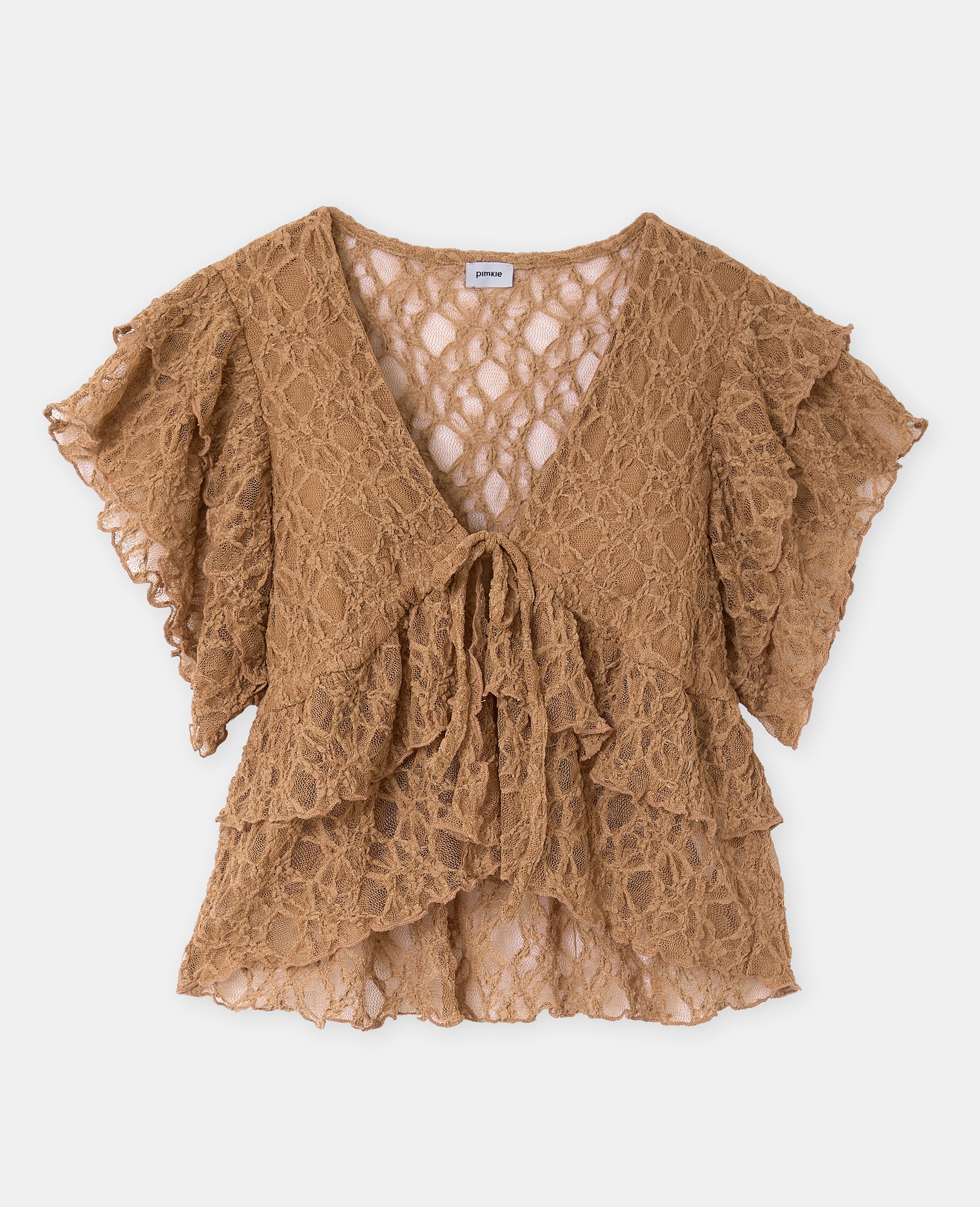 Top en dentelle avec nouettes et volants