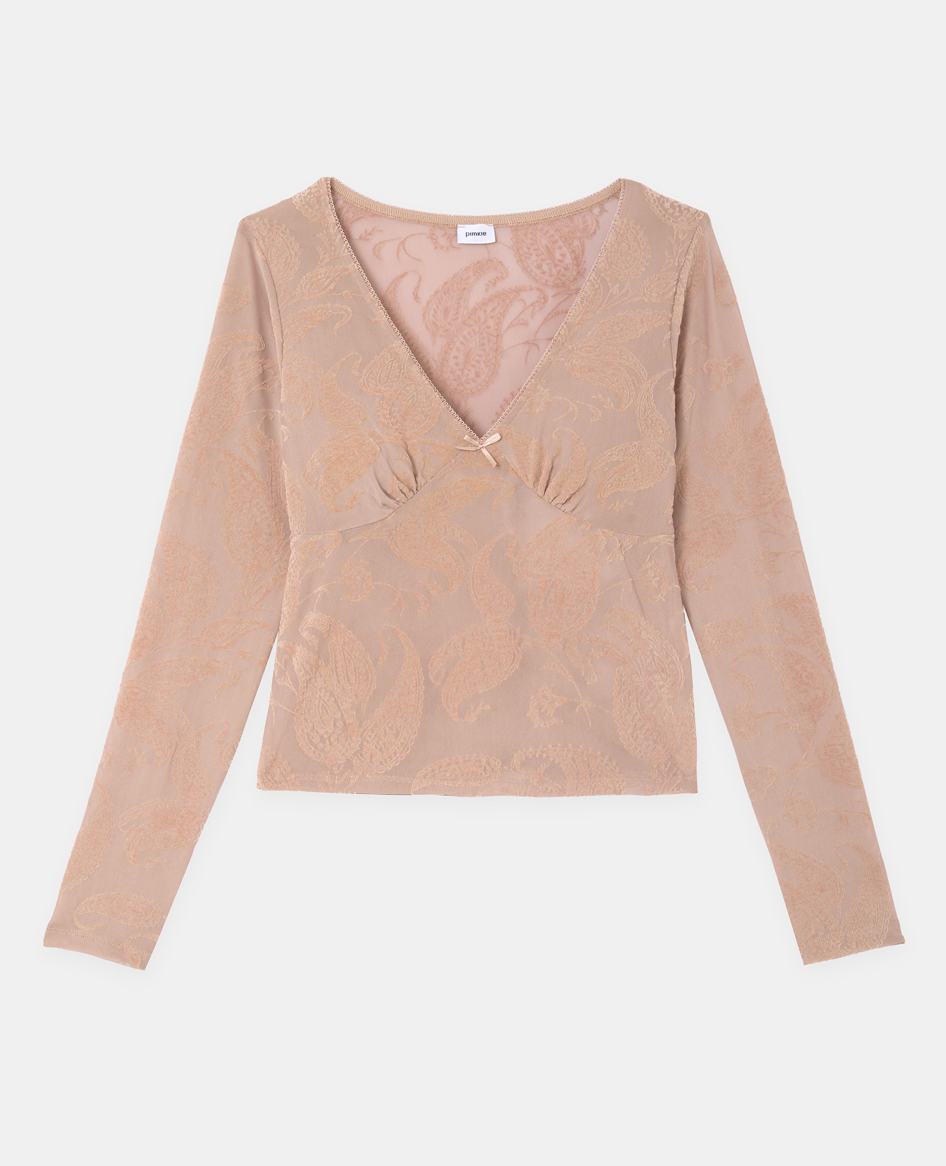 Top en résille avec motif cachemire en velours