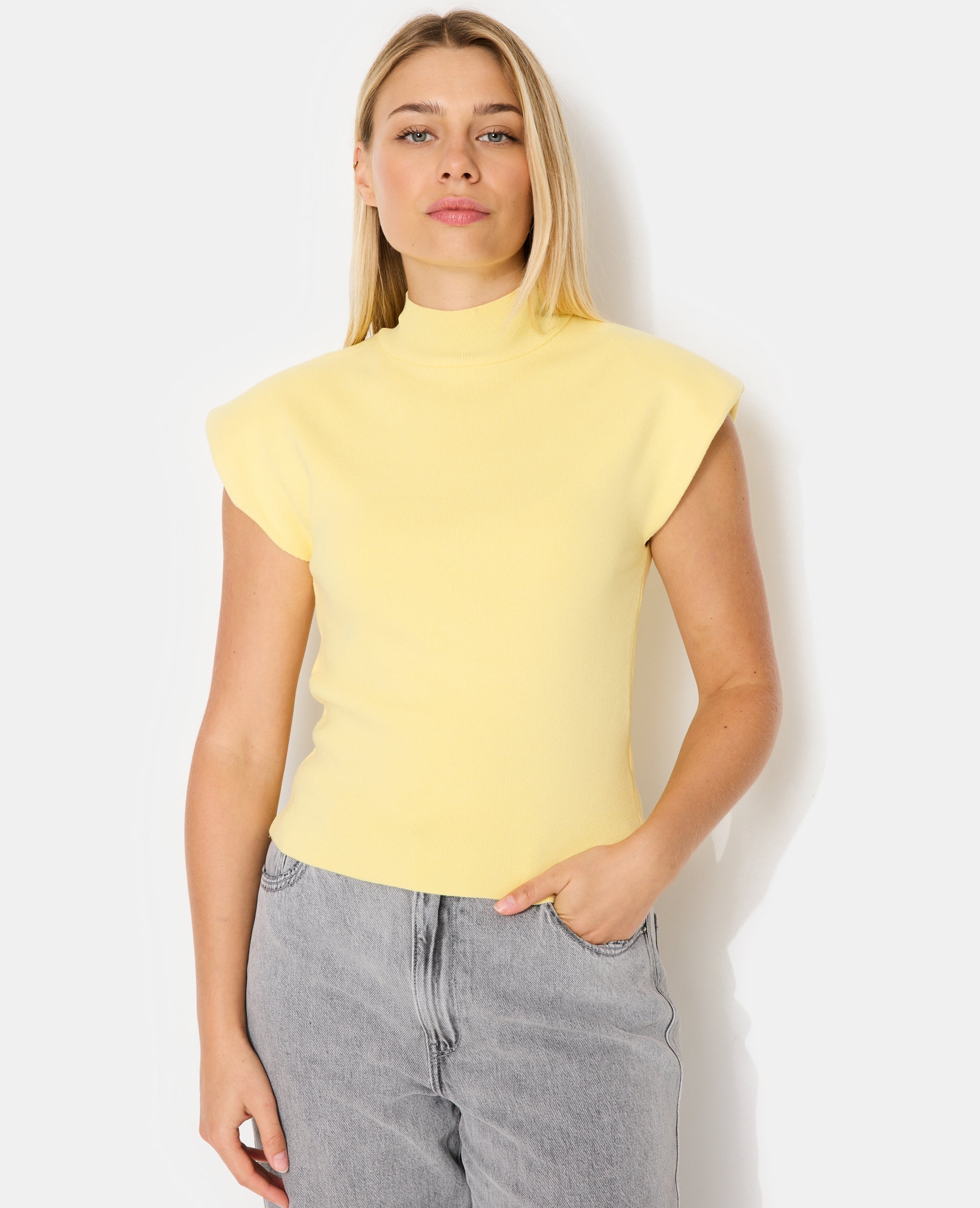 Pull sans manches col montant avec épaulettes