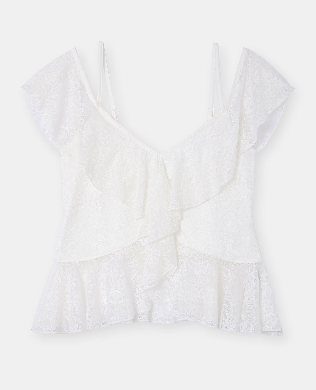 Top à bretelles en dentelle avec volants