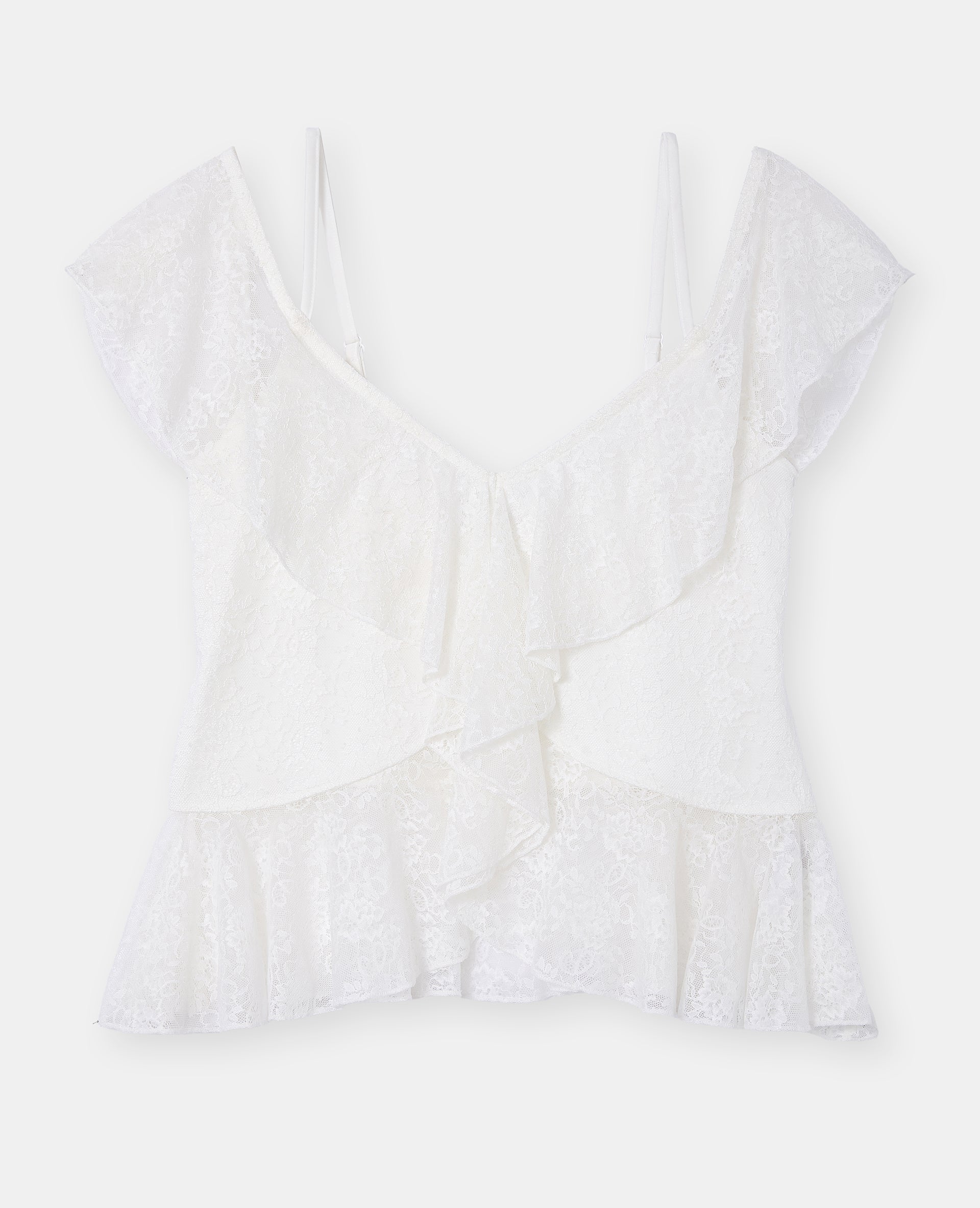 Top à bretelles en dentelle avec volants