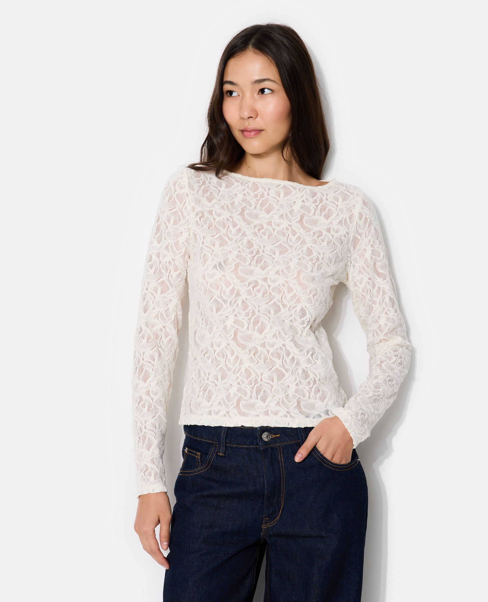 T-shirt manches longues en dentelle