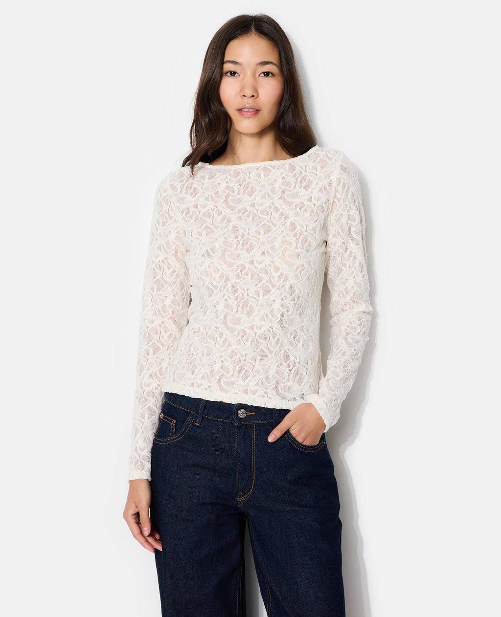 T-shirt manches longues en dentelle