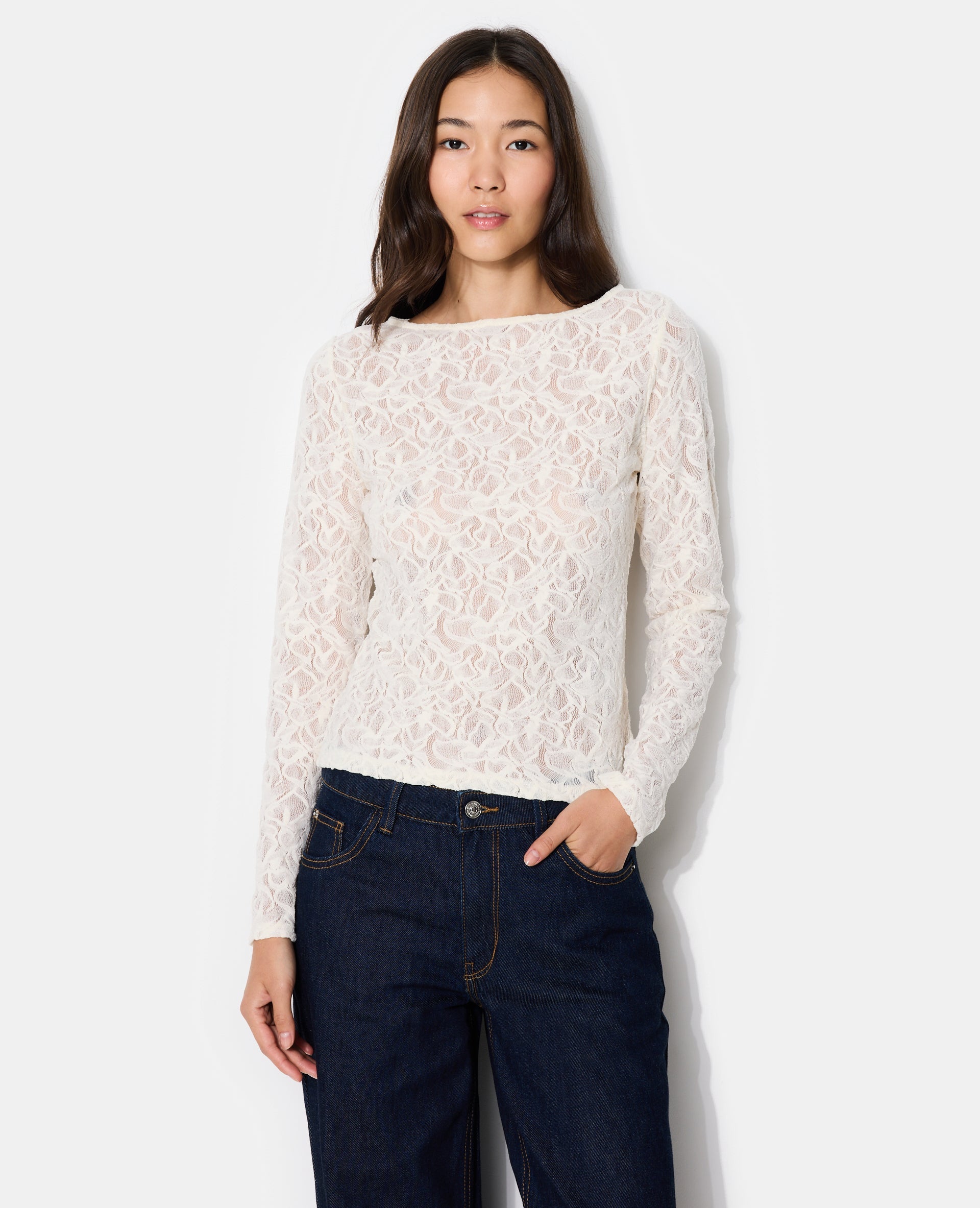 T-shirt manches longues en dentelle