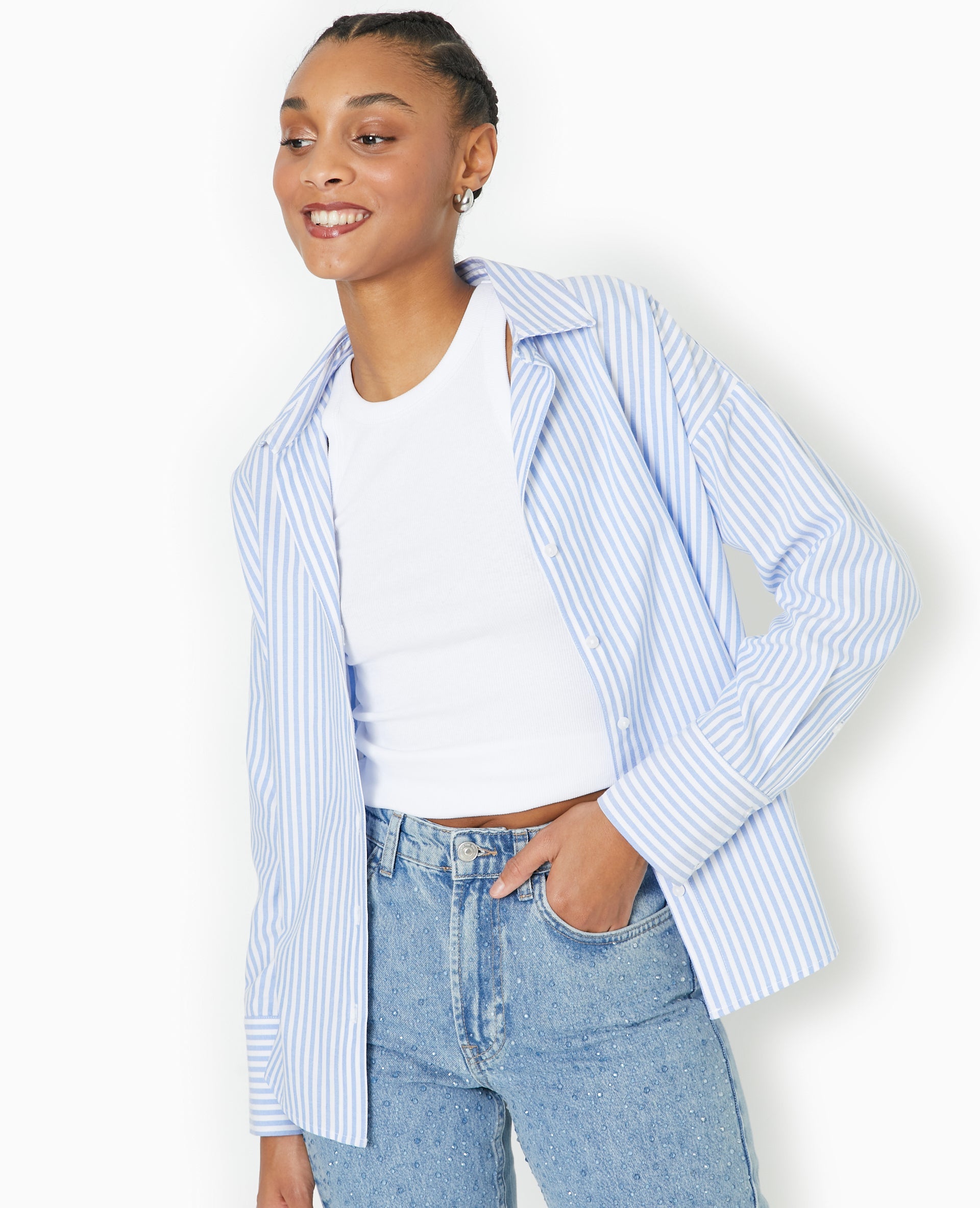 Chemise oversize rayée col ouvert