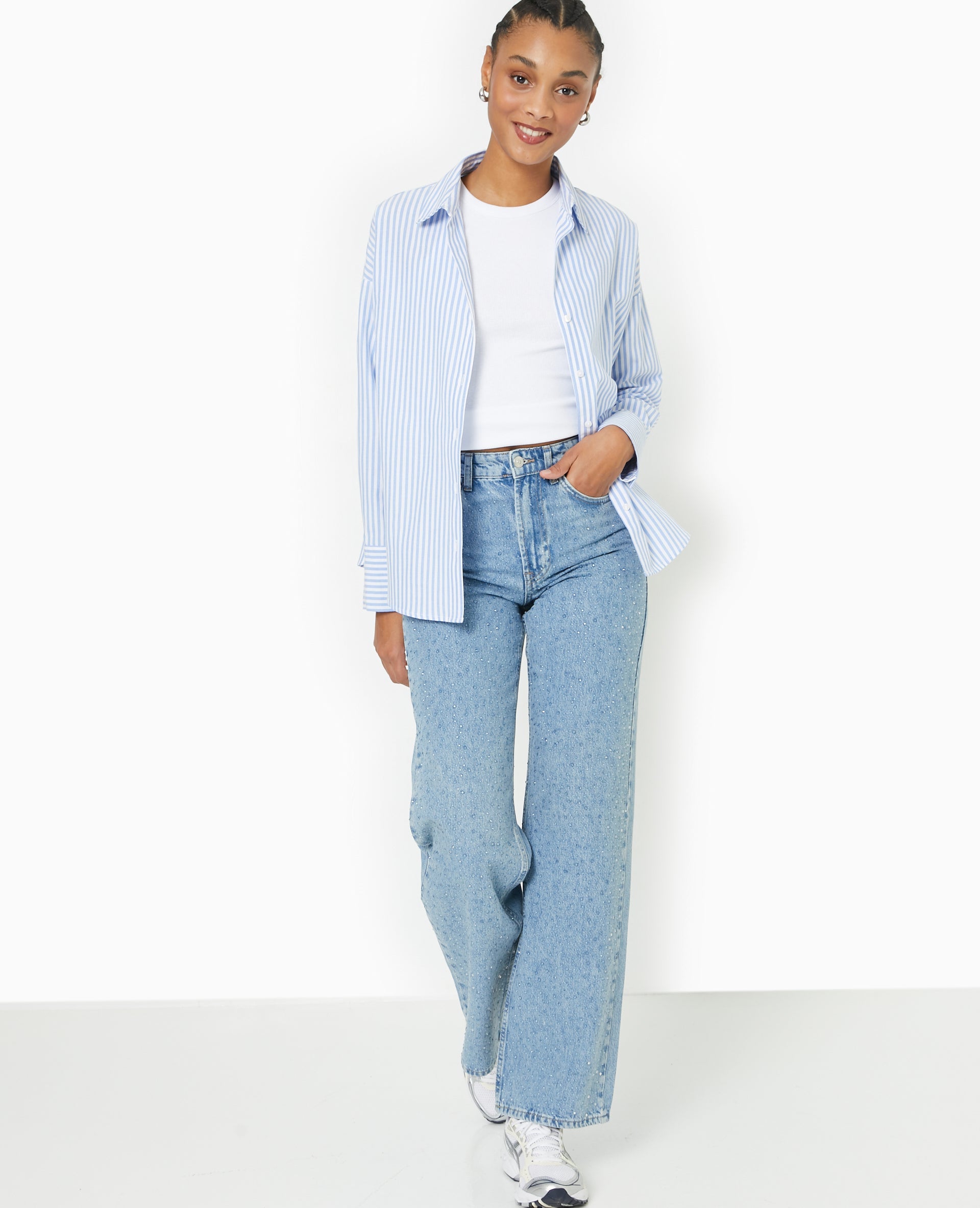 Chemise oversize rayée col ouvert