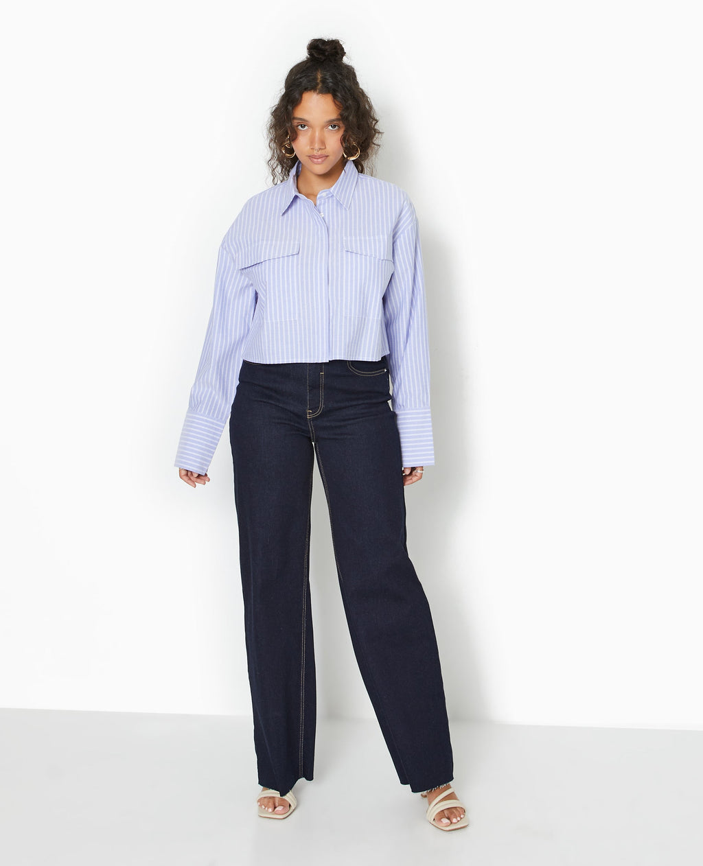 Chemise cropped manches longues motif rayures