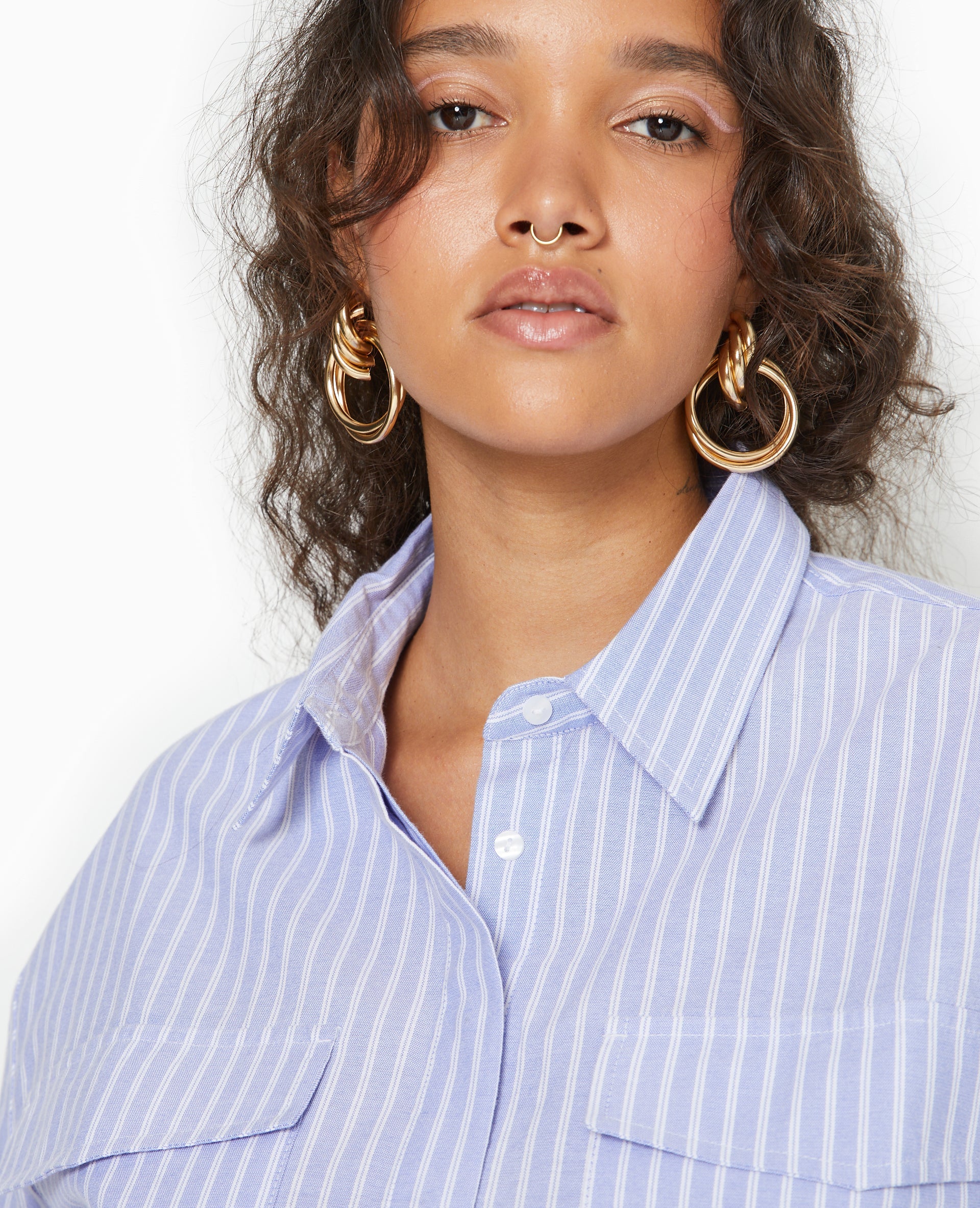 Chemise cropped manches longues motif rayures